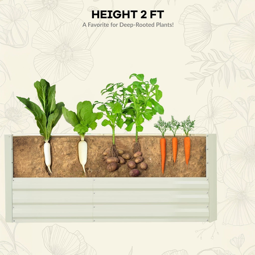 Garvee  2 Pcs 6' X 3' X 2'  Rectangular Raised Garden Beds – Ergonomic Galvanized Steel, Rust-Resistant, Beige Planters for Patio & Balcony