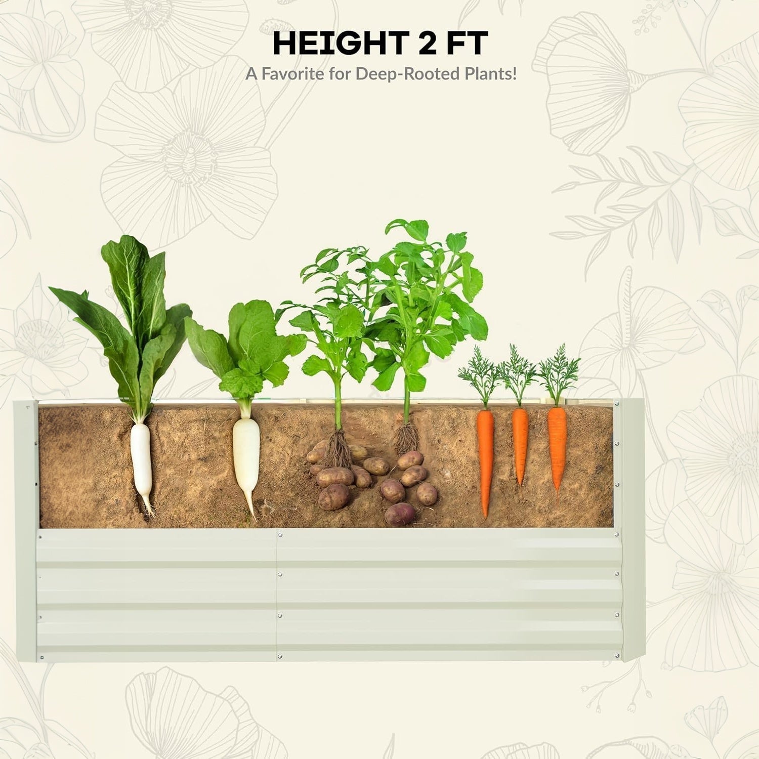 Garvee  2 Pcs 6' X 3' X 2'  Rectangular Raised Garden Beds – Ergonomic Galvanized Steel, Rust-Resistant, Beige Planters for Patio & Balcony