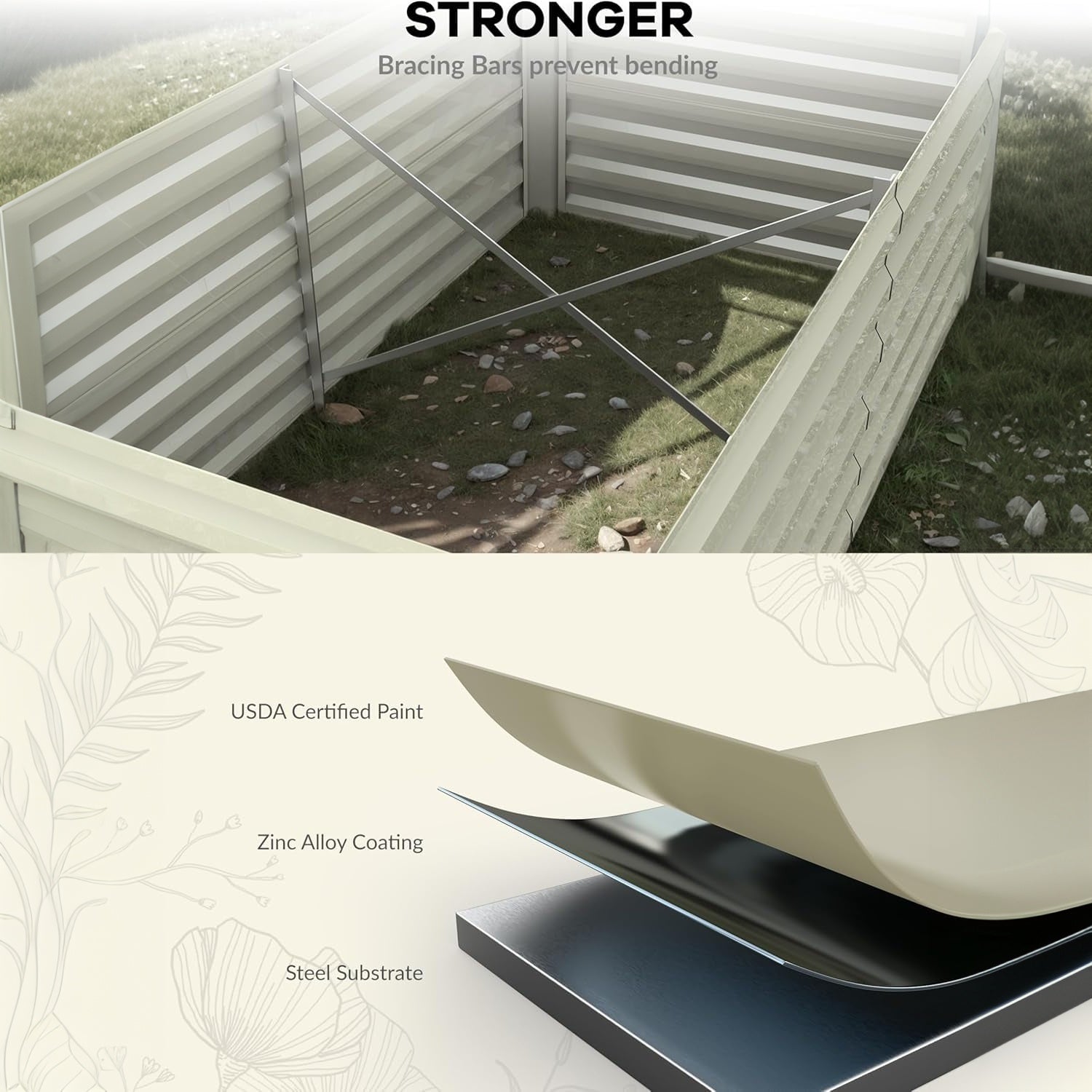 Garvee  2 Pcs 6' X 3' X 2'  Rectangular Raised Garden Beds – Ergonomic Galvanized Steel, Rust-Resistant, Beige Planters for Patio & Balcony