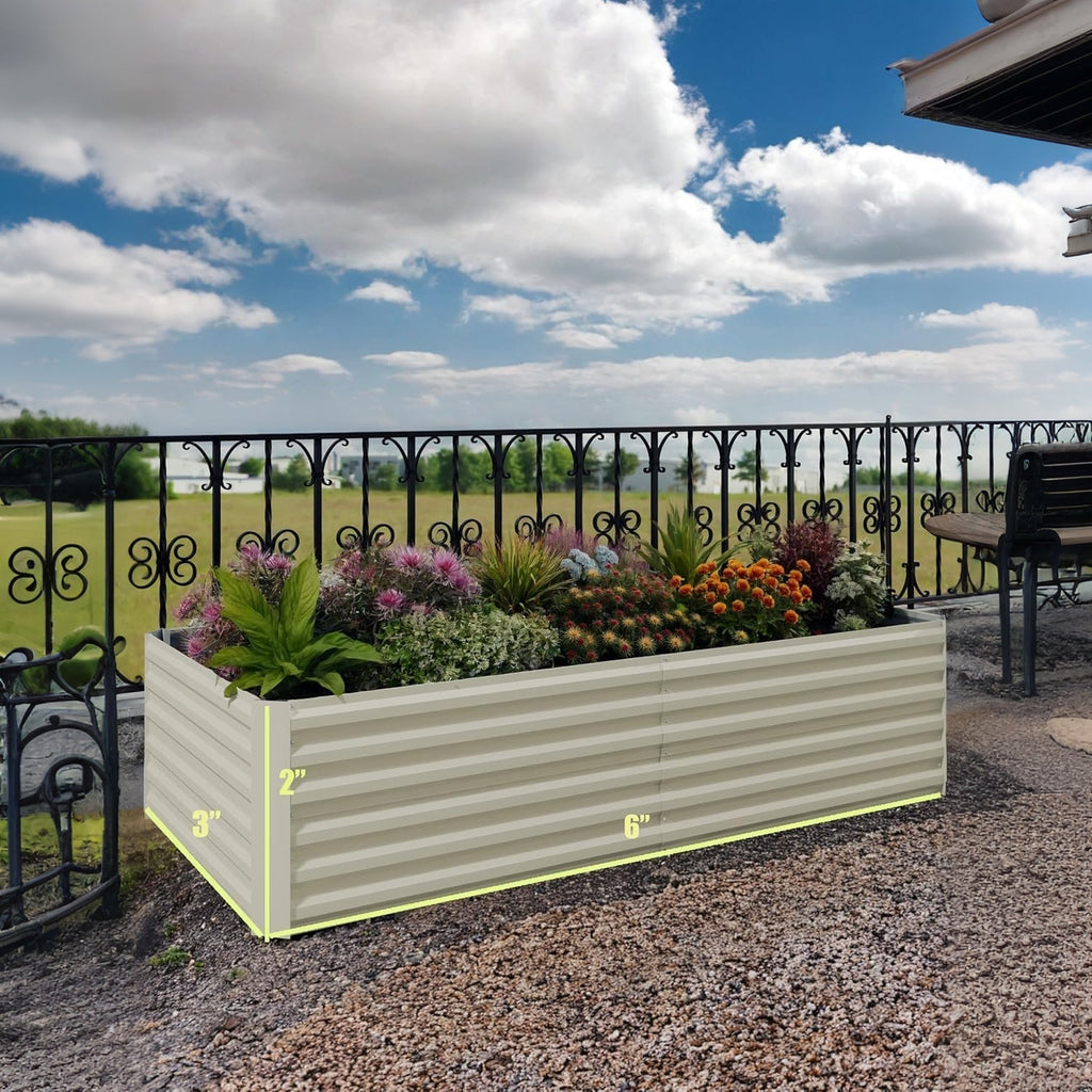 Garvee  2 Pcs 6' X 3' X 2'  Rectangular Raised Garden Beds – Ergonomic Galvanized Steel, Rust-Resistant, Beige Planters for Patio & Balcony
