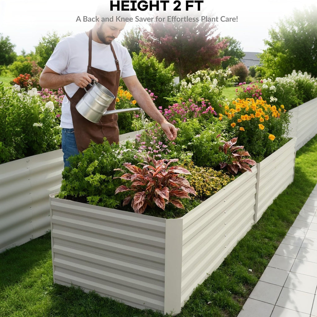 Garvee  2 Pcs 6' X 3' X 2'  Rectangular Raised Garden Beds – Ergonomic Galvanized Steel, Rust-Resistant, Beige Planters for Patio & Balcony