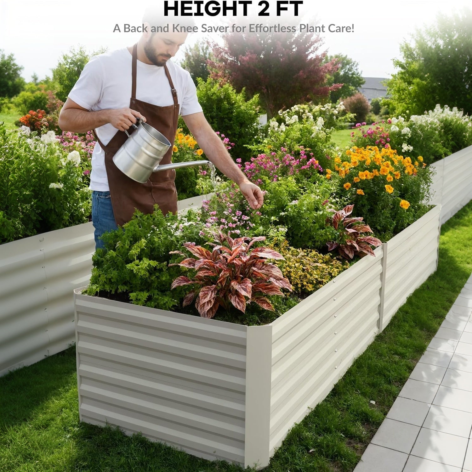 Garvee  2 Pcs 6' X 3' X 2'  Rectangular Raised Garden Beds – Ergonomic Galvanized Steel, Rust-Resistant, Beige Planters for Patio & Balcony