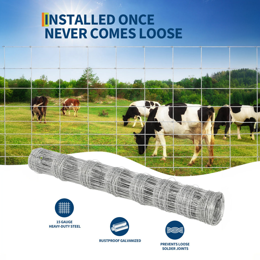Garvee 5'x328' Cattle Fence - 15-Gauge Galvanized Steel, Welded Mesh w/Reinforced Joints for Livestock & Garden Protection