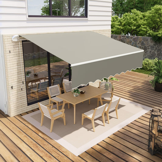 Garvee 10' x 8' Manual Retractable Patio Awning, Waterproof  Sun Shade with Aluminum Frame, 280g Polyester Canopy for Deck & Porch, Grey