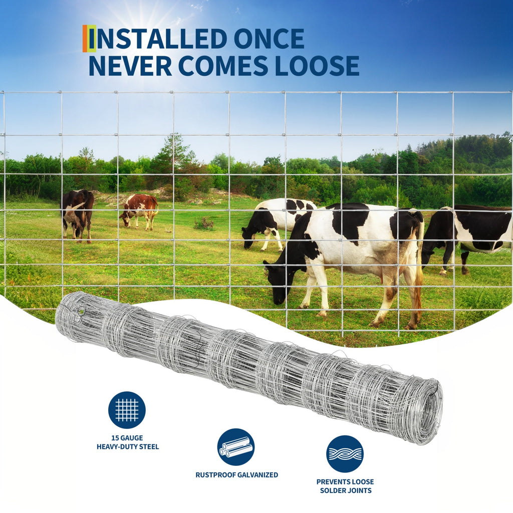 Garvee Cattle Farm Fence Galvanized Wire 4x 164ft Durable Welded Steel Reinforced Joints Easy Install Livestock Protection Yard