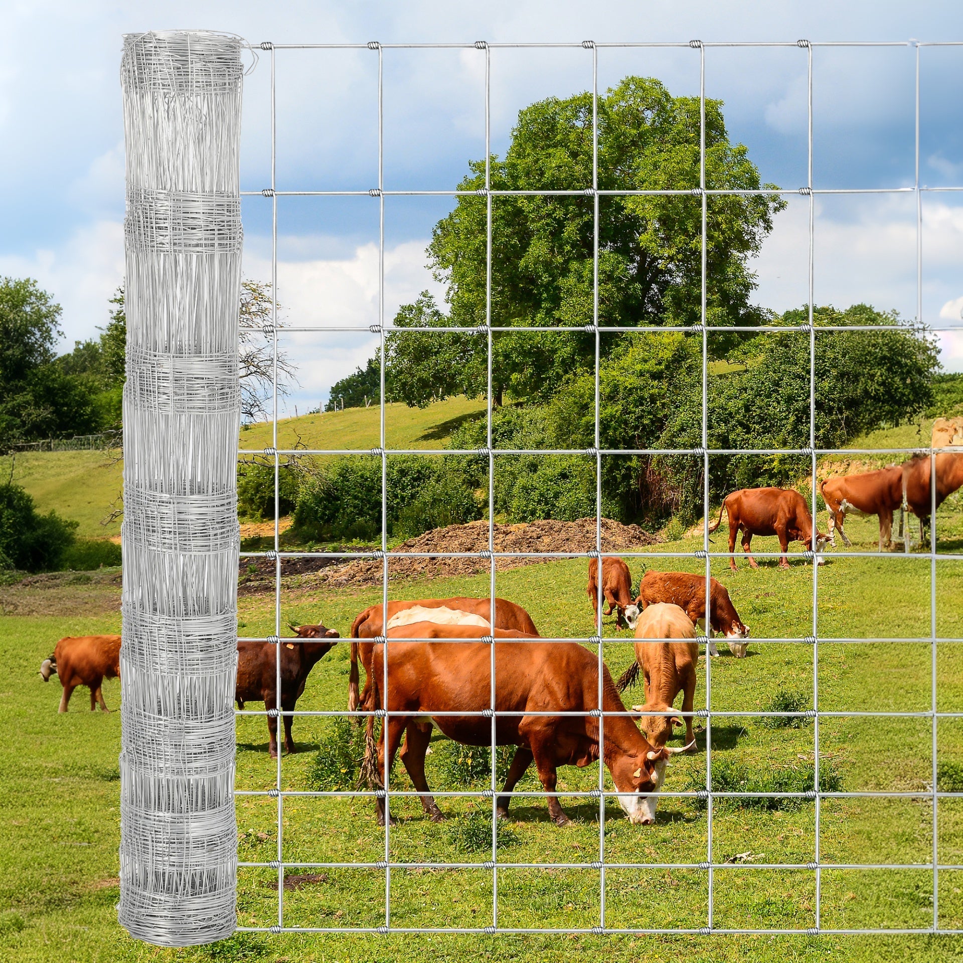 Garvee 5'x328' Cattle Fence - 15-Gauge Galvanized Steel, Welded Mesh w/Reinforced Joints for Livestock & Garden Protection
