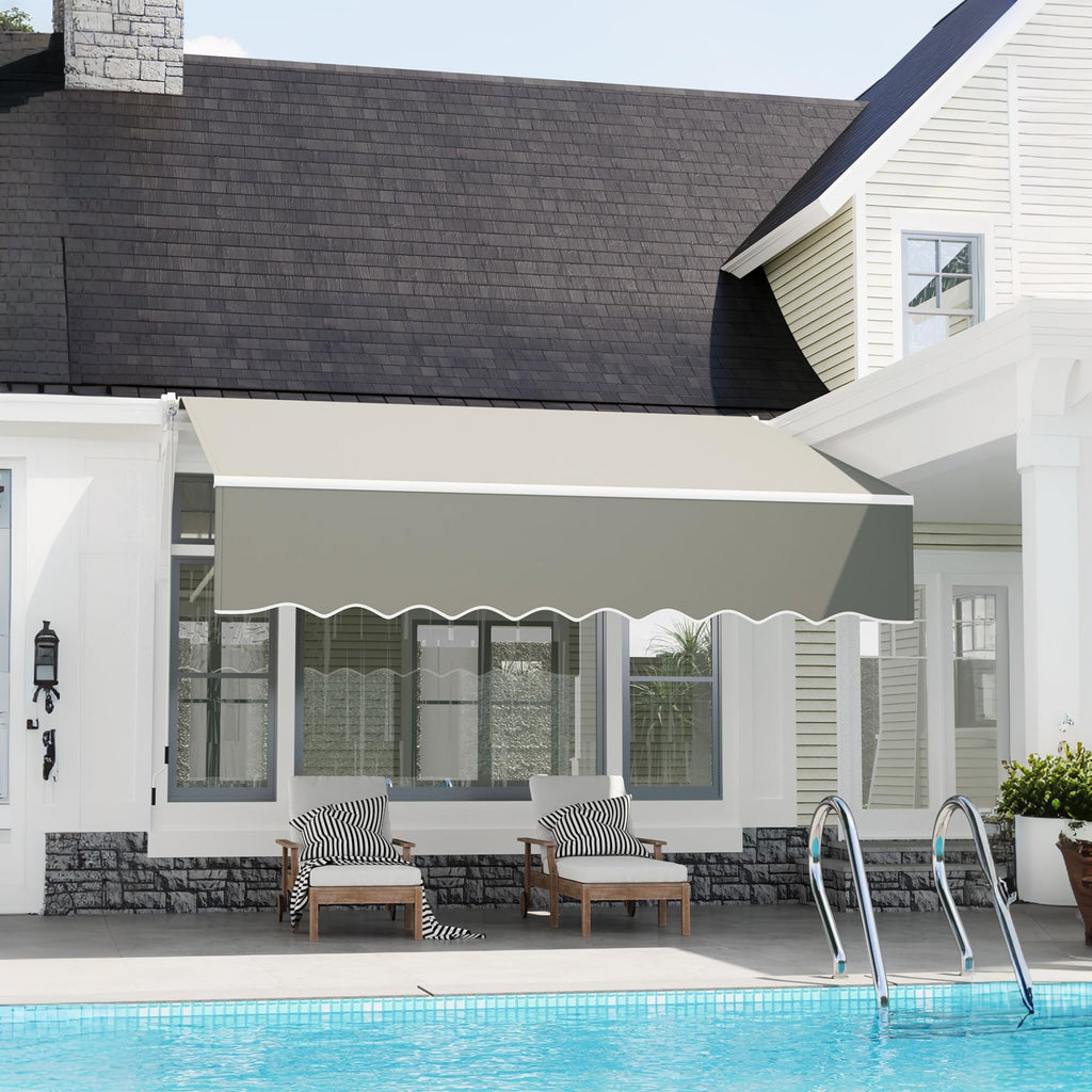 Garvee 10' x 8' Manual Retractable Patio Awning, Waterproof  Sun Shade with Aluminum Frame, 280g Polyester Canopy for Deck & Porch, Grey