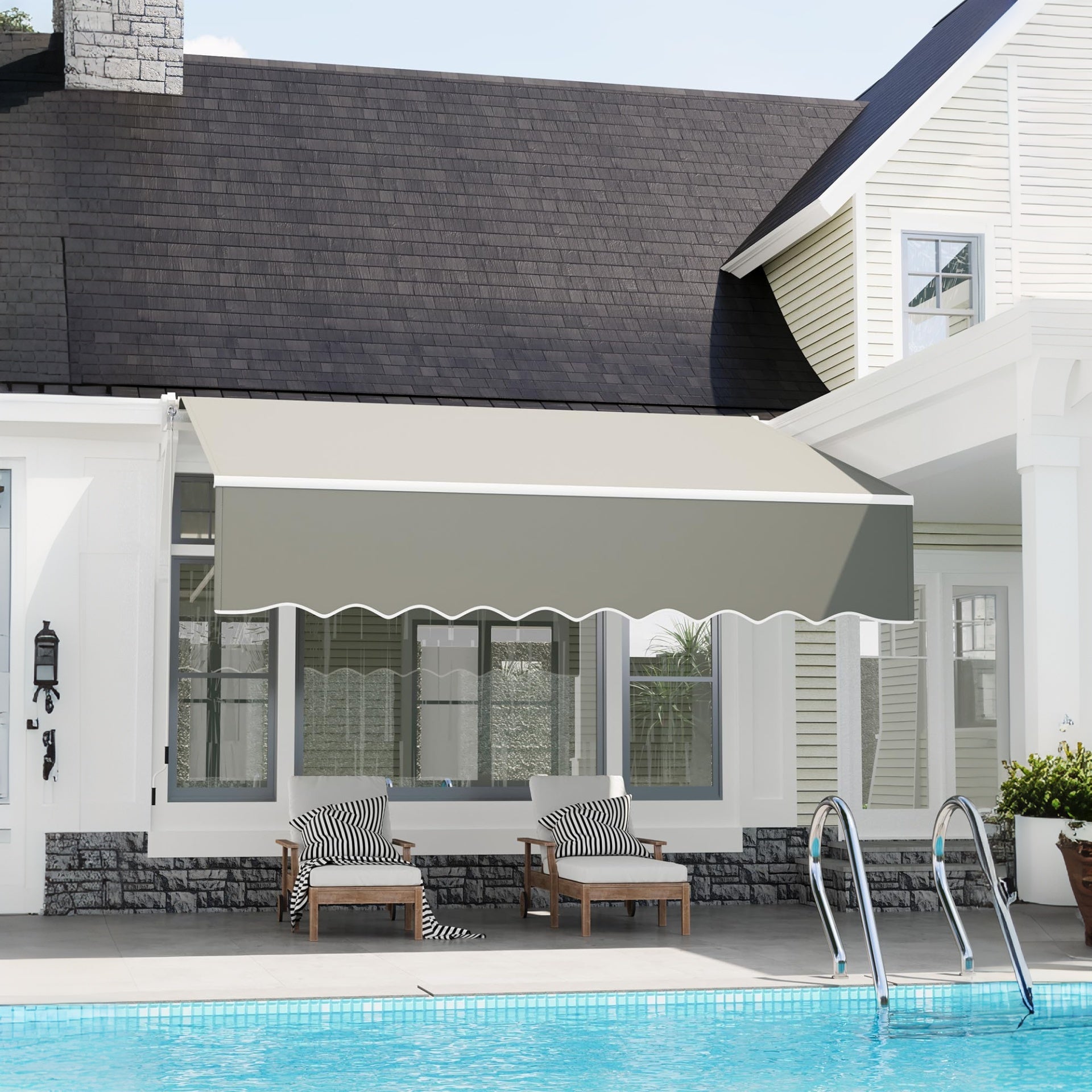 Garvee 10' x 8' Manual Retractable Patio Awning, Waterproof  Sun Shade with Aluminum Frame, 280g Polyester Canopy for Deck & Porch, Grey