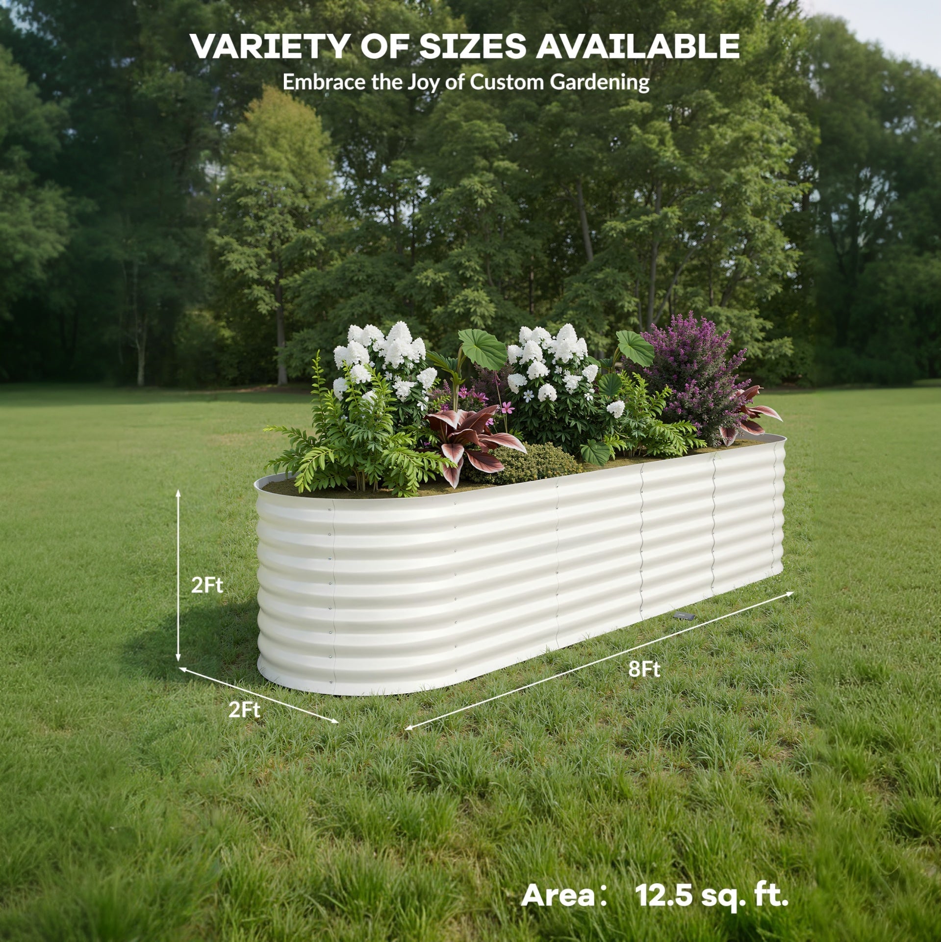 Garvee 8' X 2' X 2' Galvanized Steel Raised Garden Bed, Metal Planter Box for Vegetables & Herbs, Open Base Drainage, Rust-Resistant, Easy Assembly