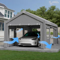 Garvee Carport Sidewall Replacement 1020-1320-180G Waterproof UV Protected Heavy Duty 180gsm PE Material Roll-Up Doors Mesh Windows Gray Garage Shelter