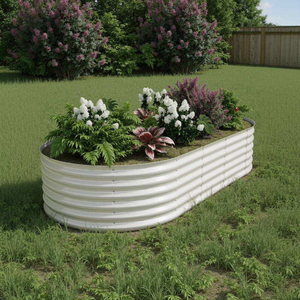 Garvee 8' X 4' X 1.5' Raised Garden Bed Galvanized Steel Rust-Proof Easy Assembly Open Bottom Design Beige for Patio Yard Gardening