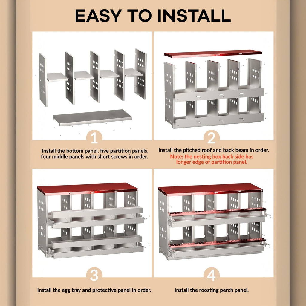 Garvee 8-Hole Chicken Nesting Box Metal Roll Away Automatic Egg Collection Galvanized Steel Rustproof Waterproof Ventilated Wall-Mountable Farm Use