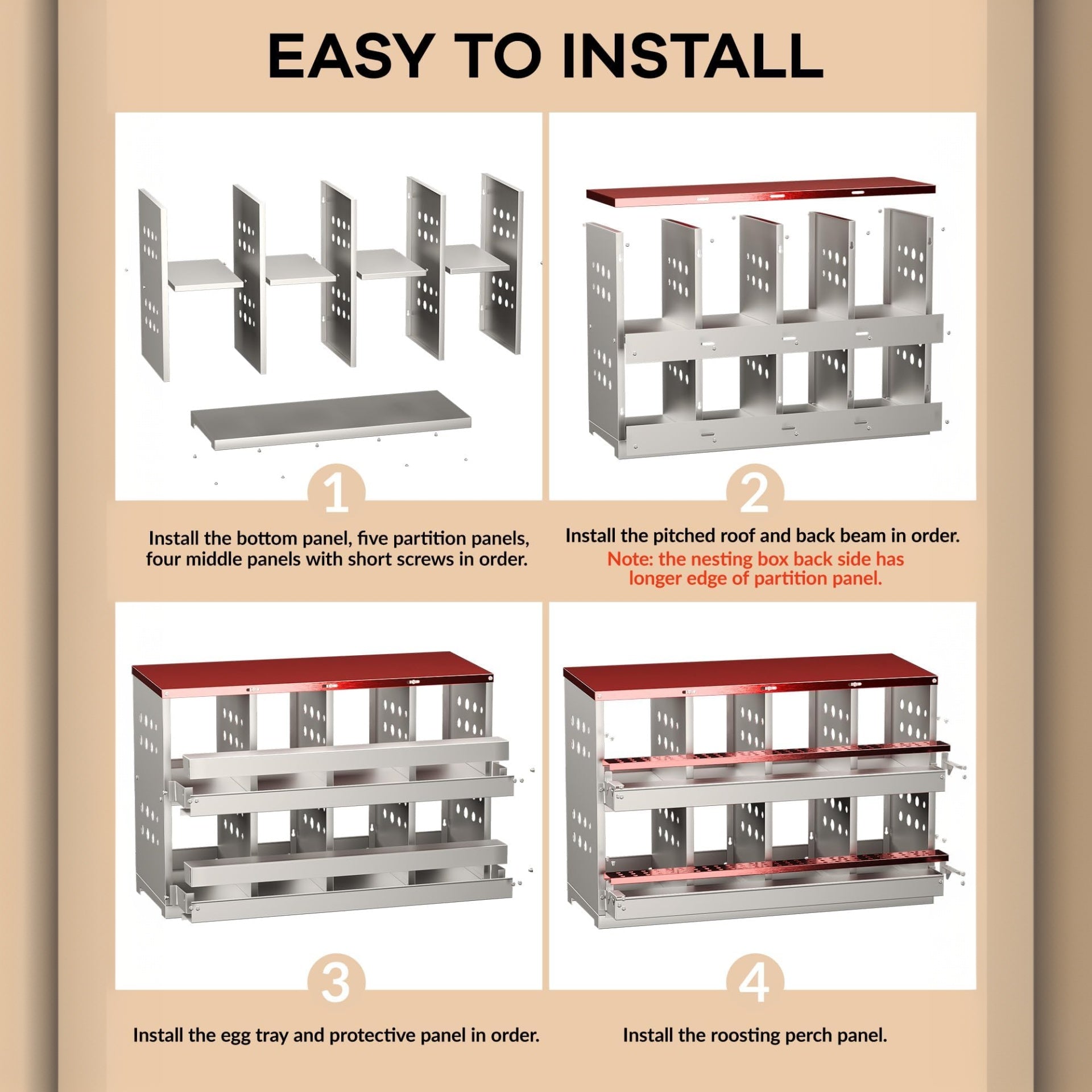 Garvee 8-Hole Chicken Nesting Box Metal Roll Away Automatic Egg Collection Galvanized Steel Rustproof Waterproof Ventilated Wall-Mountable Farm Use