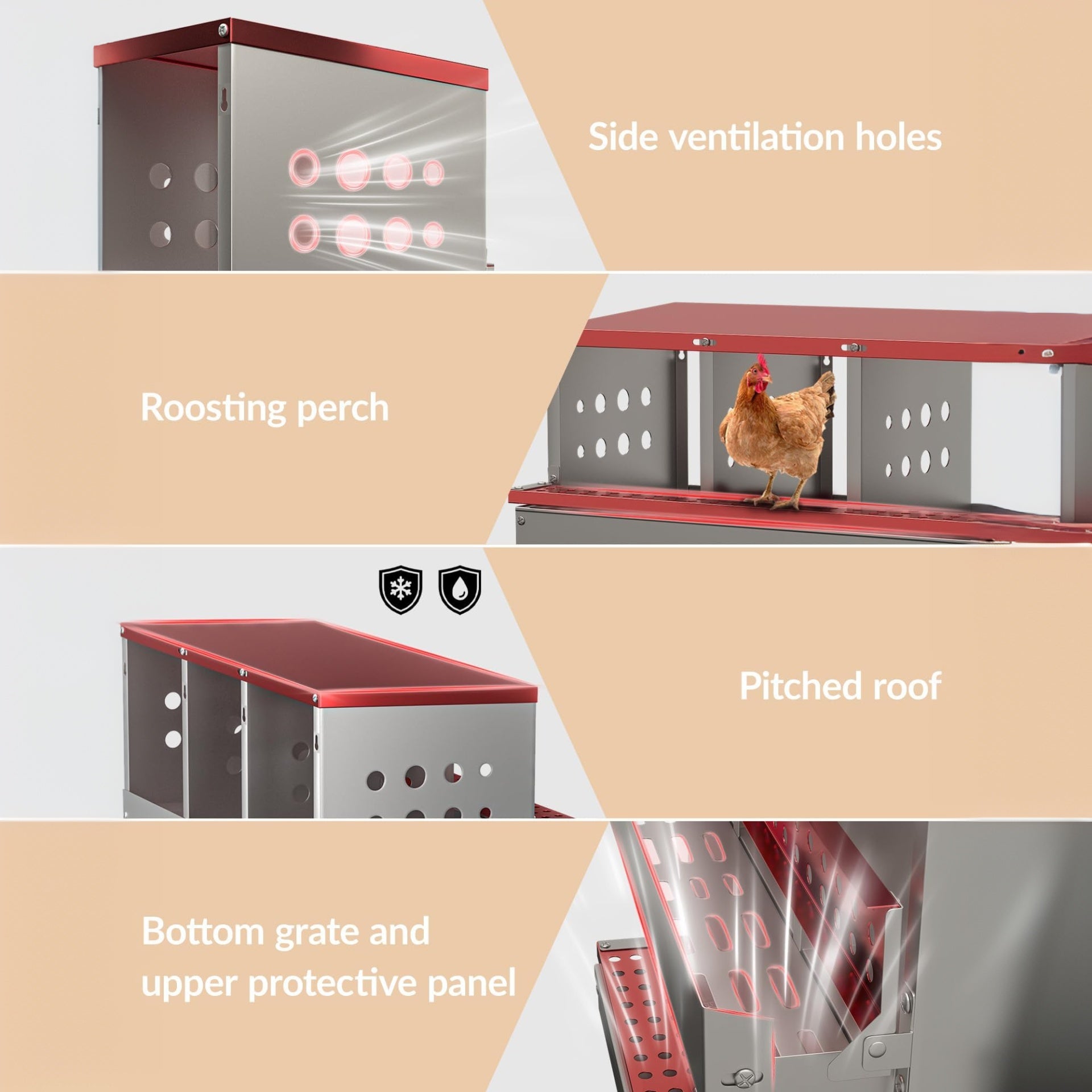 Garvee 8-Hole Chicken Nesting Box Metal Roll Away Automatic Egg Collection Galvanized Steel Rustproof Waterproof Ventilated Wall-Mountable Farm Use