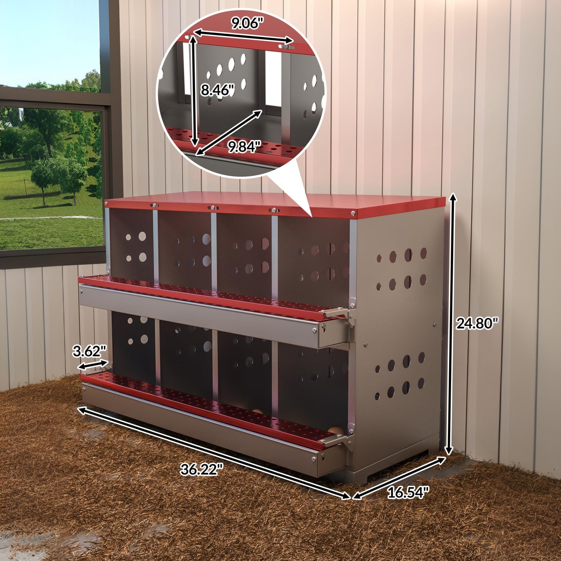 Garvee 8-Hole Chicken Nesting Box Metal Roll Away Automatic Egg Collection Galvanized Steel Rustproof Waterproof Ventilated Wall-Mountable Farm Use