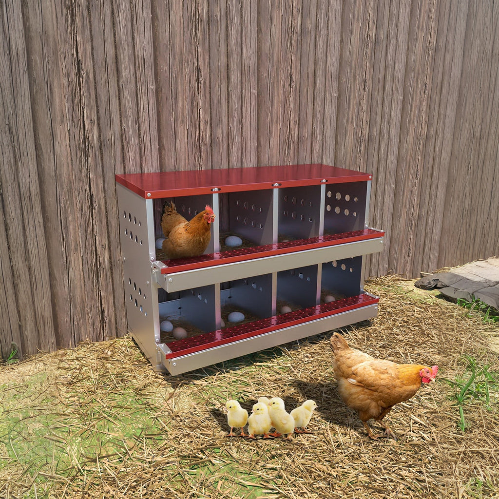 Garvee 8-Hole Chicken Nesting Box Metal Roll Away Automatic Egg Collection Galvanized Steel Rustproof Waterproof Ventilated Wall-Mountable Farm Use