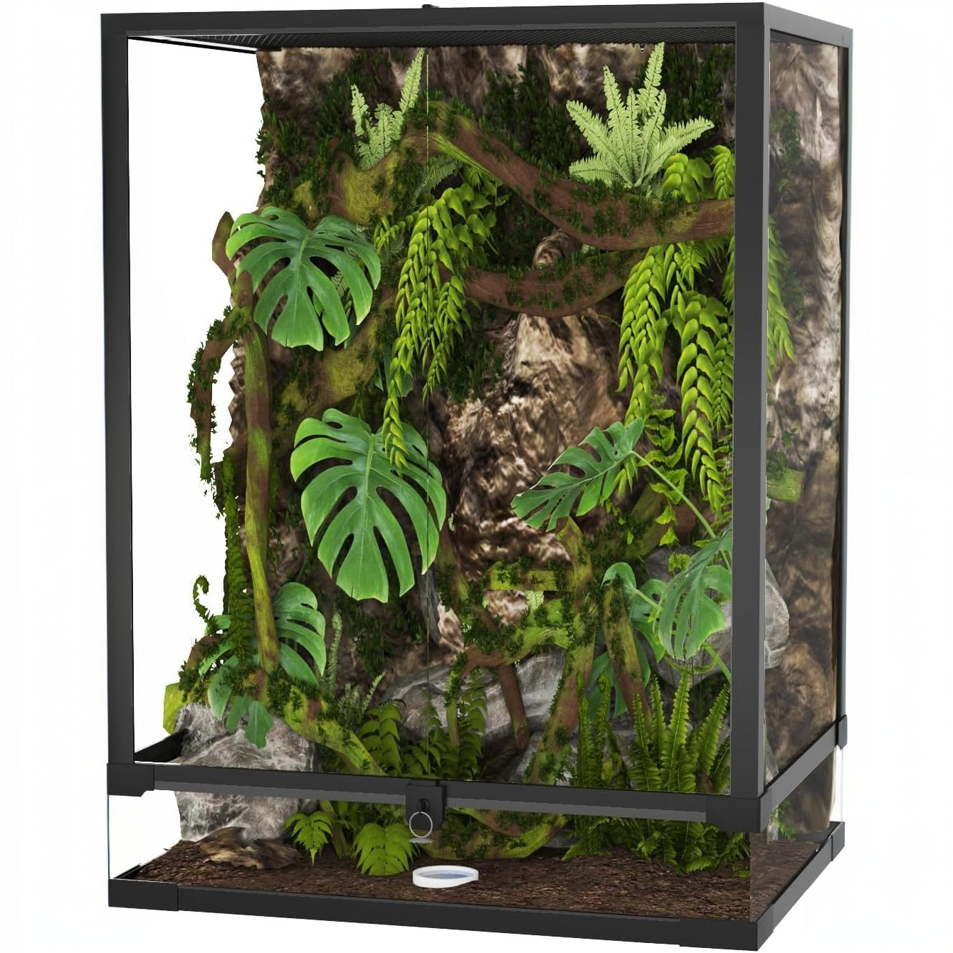 Garvee 67 Gallon Reptile Tall Glass Terrarium with Double Hinge Door & Top Screen Ventilation, ABS Plastic & Aluminum Frame, Side Nets & Glass Panels, Easy Assembly, Reptile Breeding Habitat
