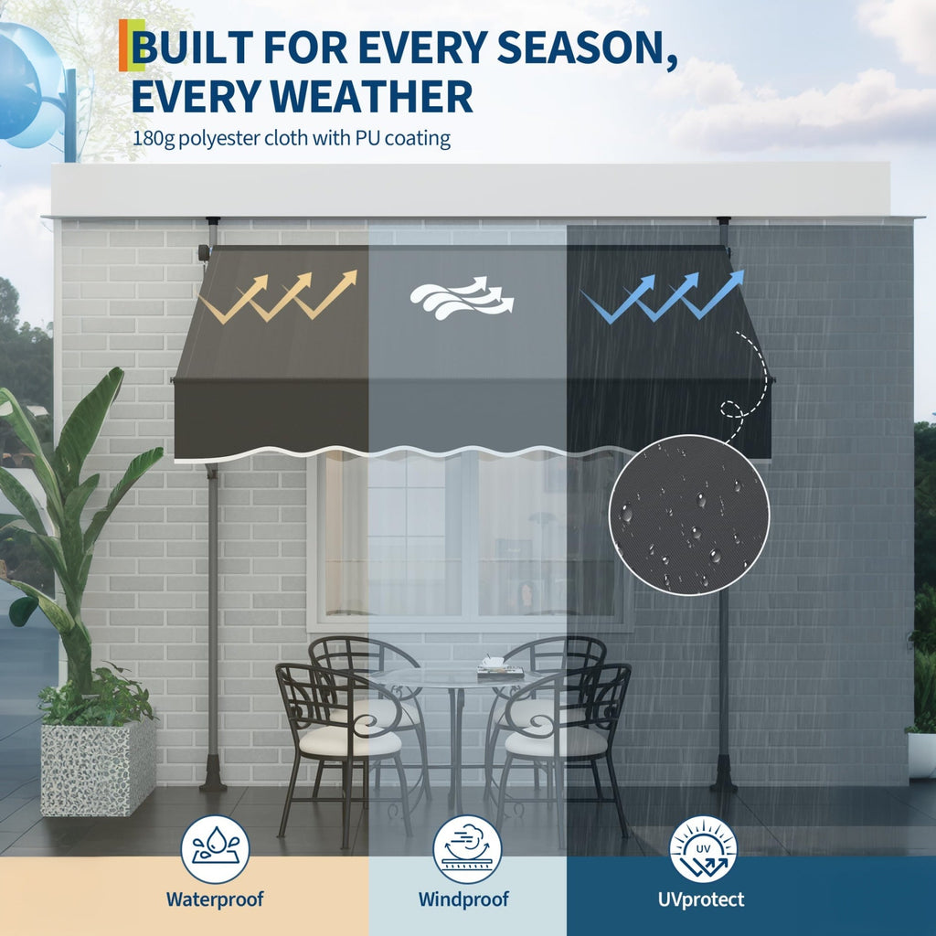 Garvee 118"x118"  Retractable Patio Awning, Manual Outdoor Sunshade, Adjustable Height & Angle, UV Resistant & Water-Resistant, Aluminum Frame, Black