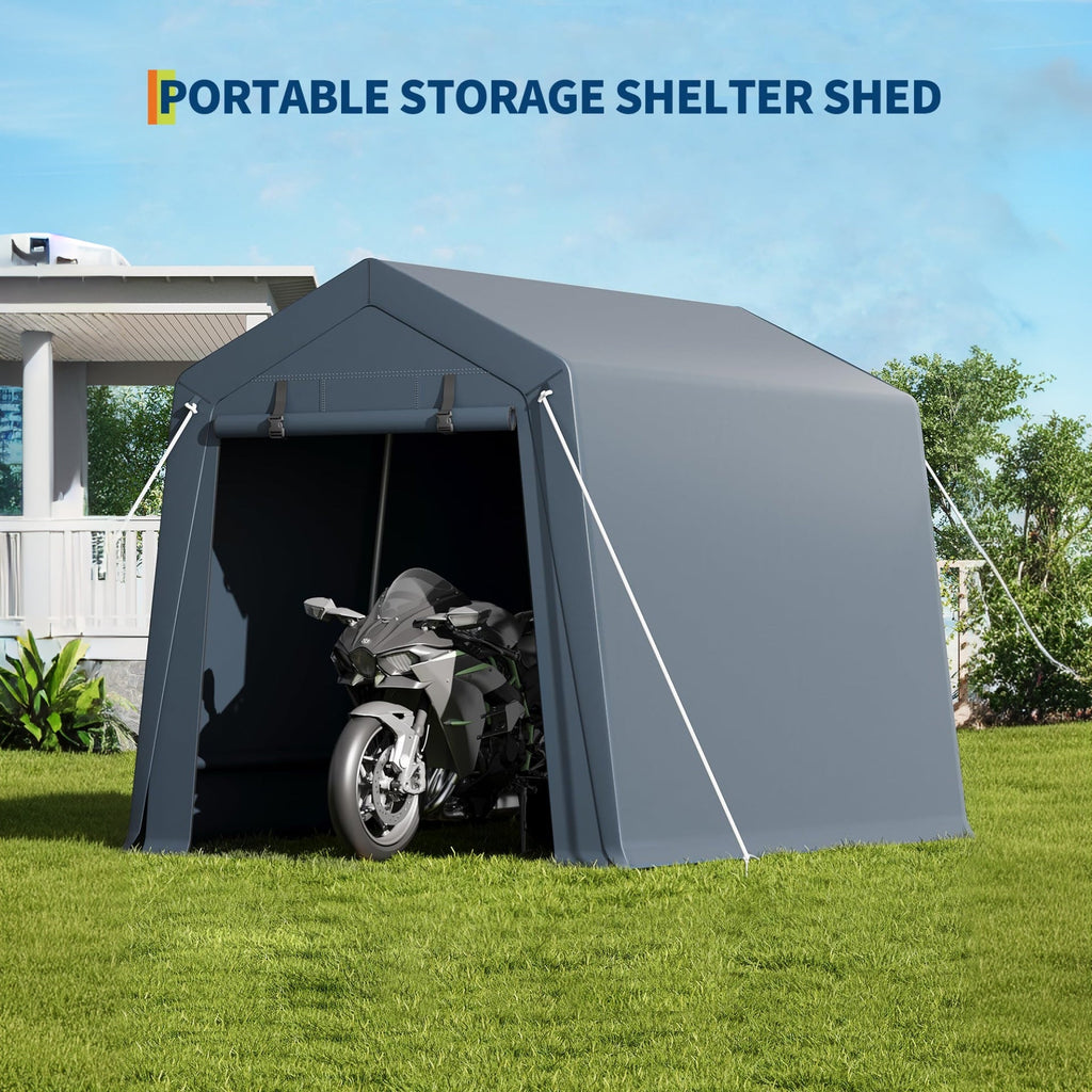 Garvee 7x10 FT Portable Outdoor Storage Shed – Dual Roll-Up Zipper Doors, Vented, 240G Waterproof UV-Resistant PE Tarp, Steel Frame, Gray Shelter
