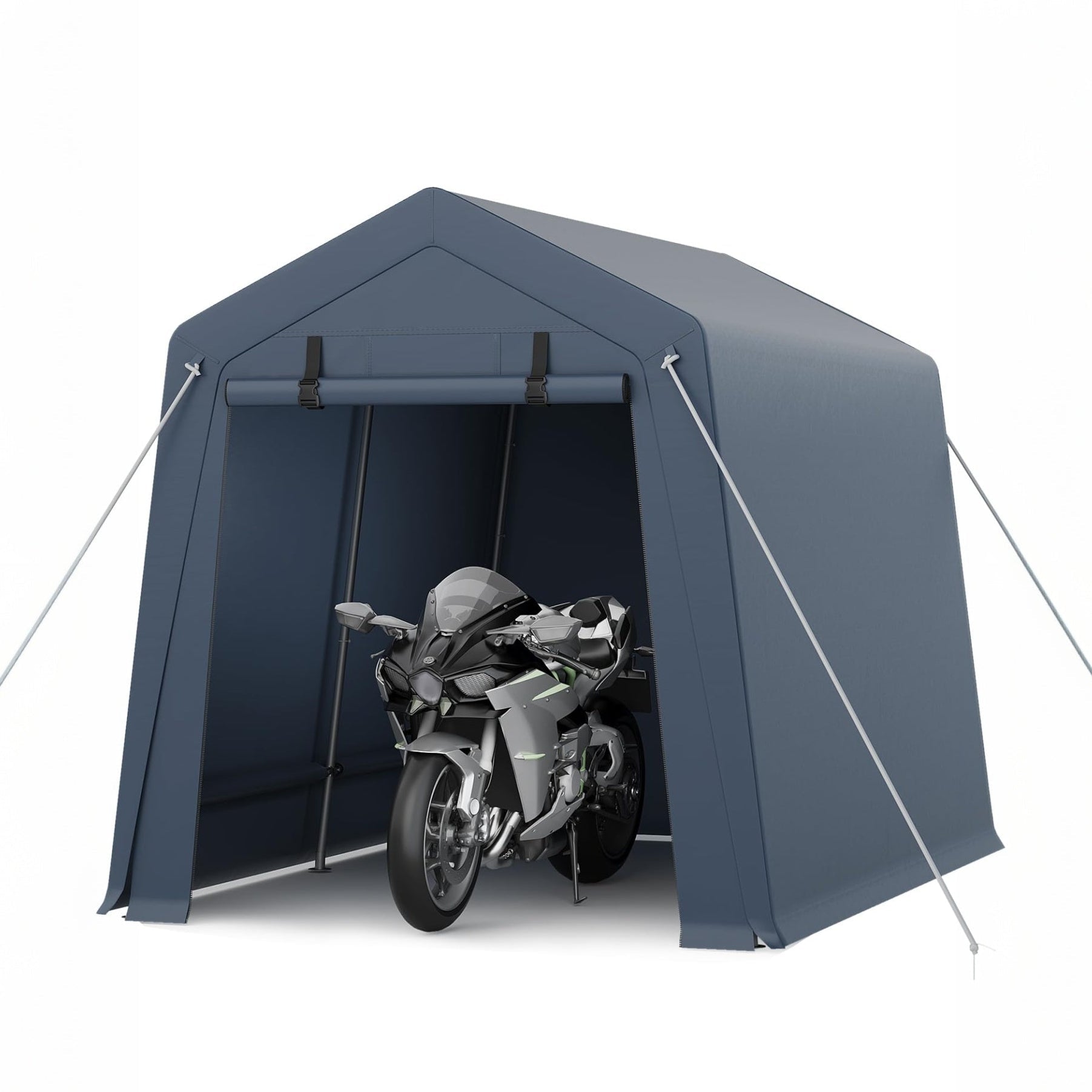 Garvee 7x10 FT Portable Outdoor Storage Shed – Dual Roll-Up Zipper Doors, Vented, 240G Waterproof UV-Resistant PE Tarp, Steel Frame, Gray Shelter