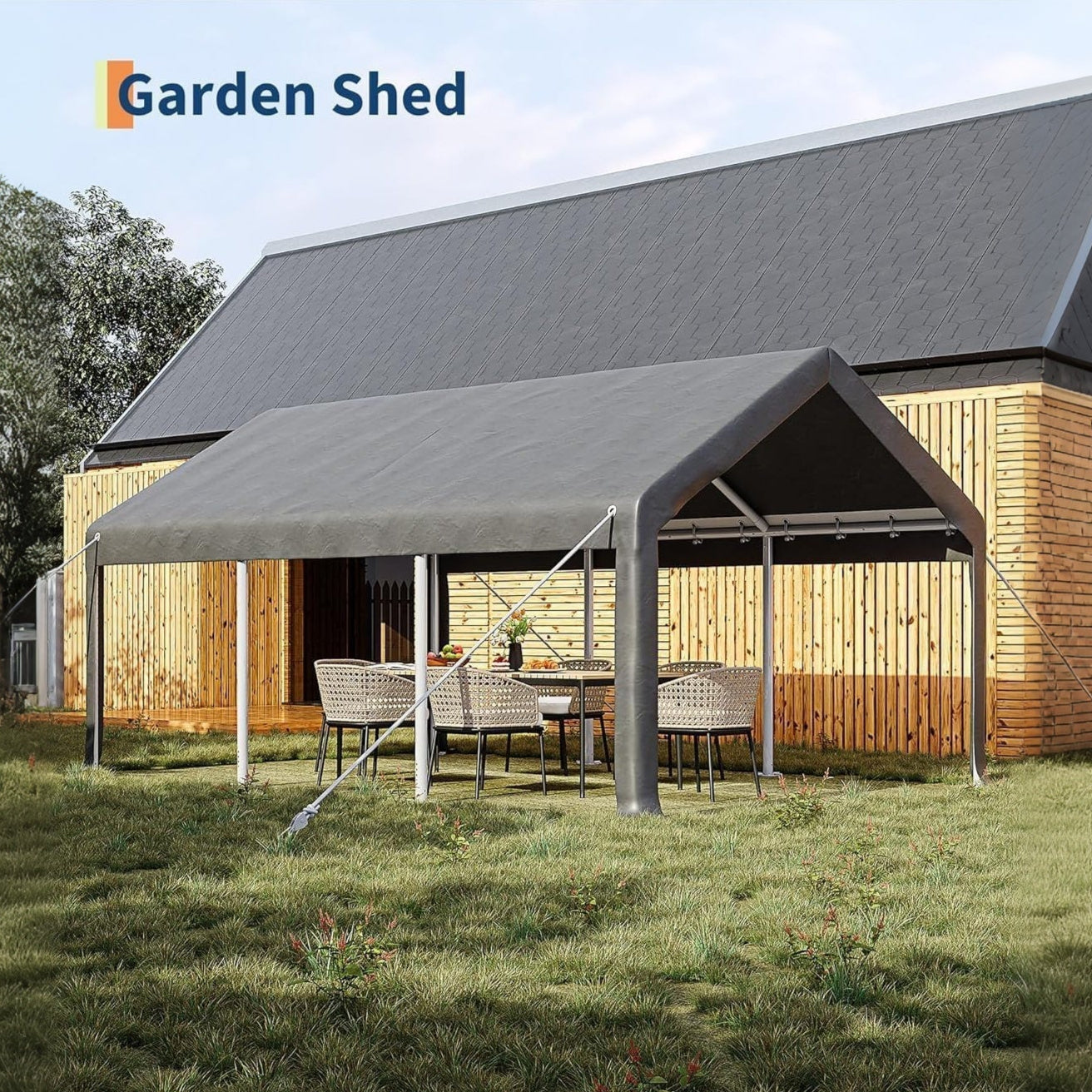 Garvee 12x20 Ft Heavy Duty Portable Carport – Waterproof PE Canopy, Roll-Up Windows, Rust-Proof Steel Frame, Ventilated Shelter for Cars, Trucks, Boats