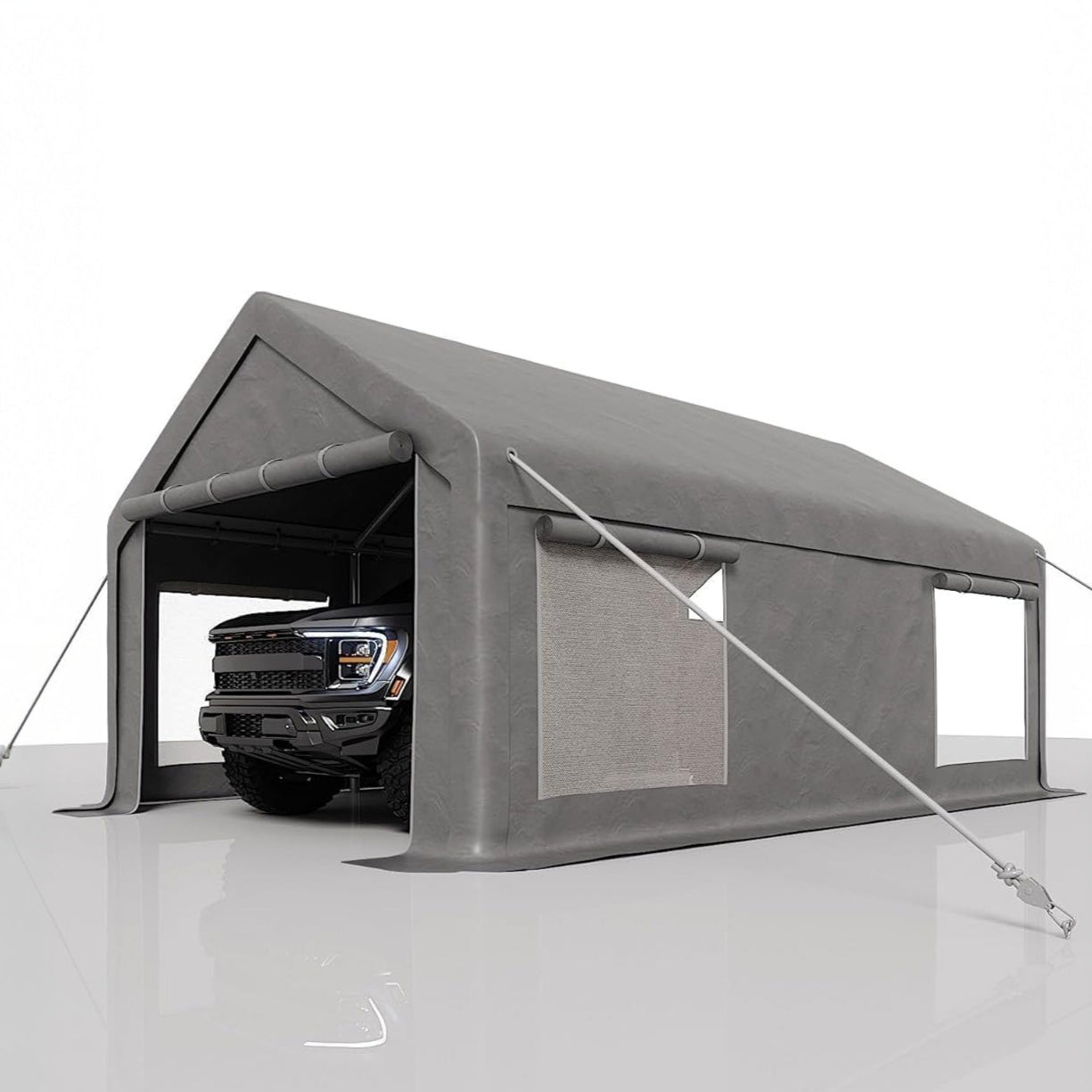 Garvee 12x20 Ft Heavy Duty Portable Carport – Waterproof PE Canopy, Roll-Up Windows, Rust-Proof Steel Frame, Ventilated Shelter for Cars, Trucks, Boats