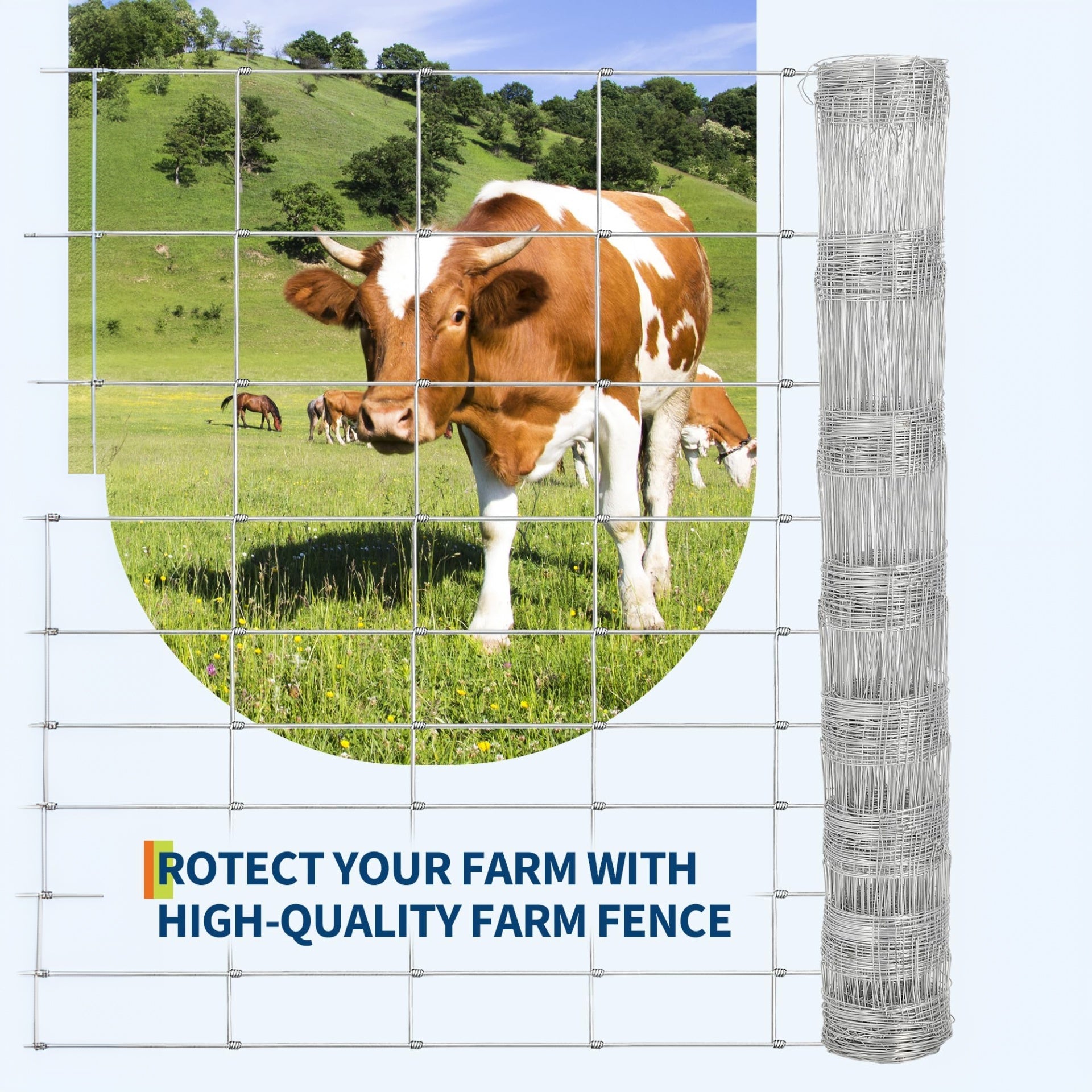 GARVEE 6'x164' No-Climb Fence - Heavy Duty Galvanized Steel w/Reinforced Knots (Zinc Coated, Pre-Rolled for Ranch/Pasture)