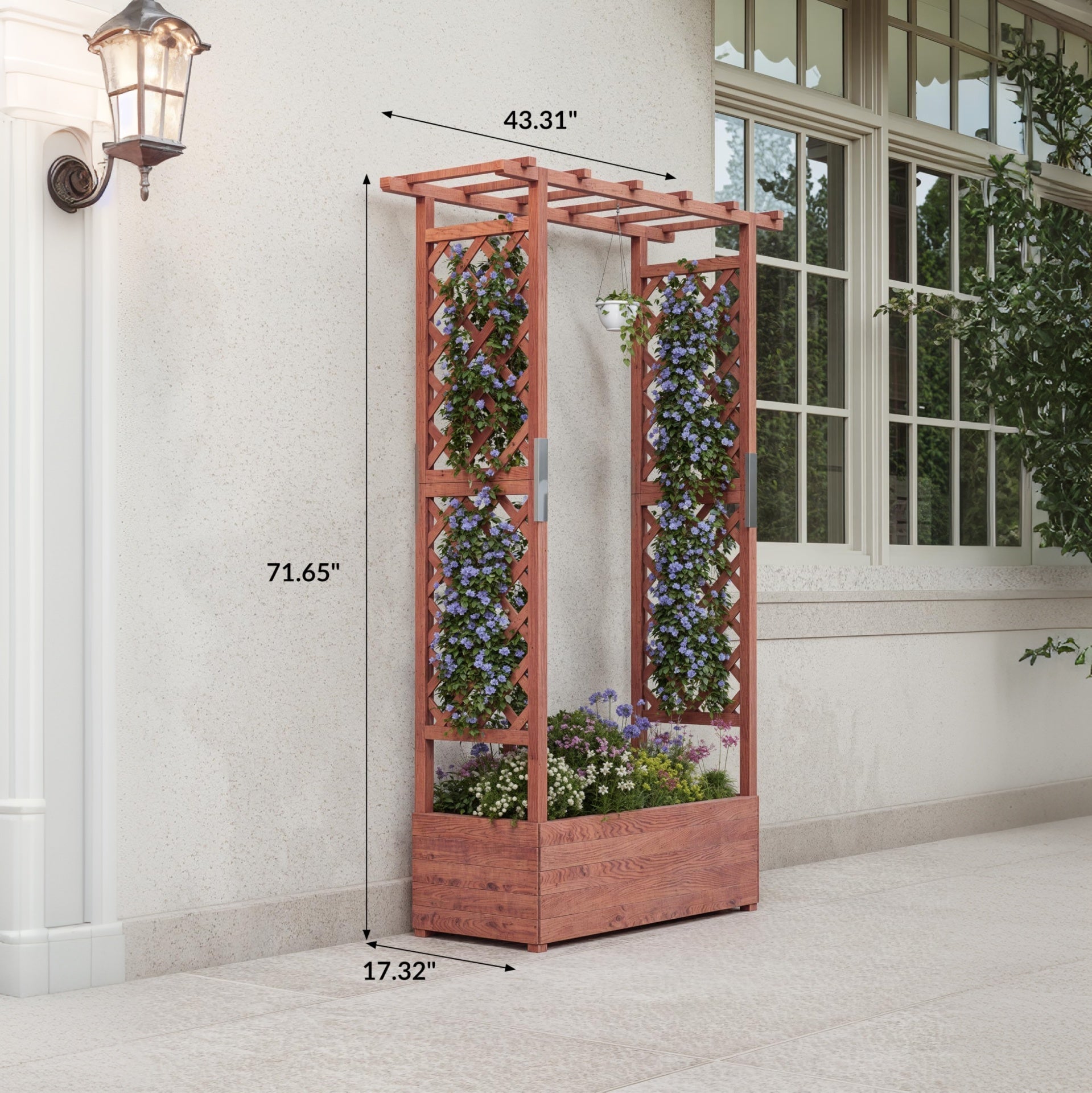 Garvee 43" × 17" × 72" Elevated Garden Bed with Trellis, Natural Fir Wood Planter Box with Canopy & 4 Drainage Holes