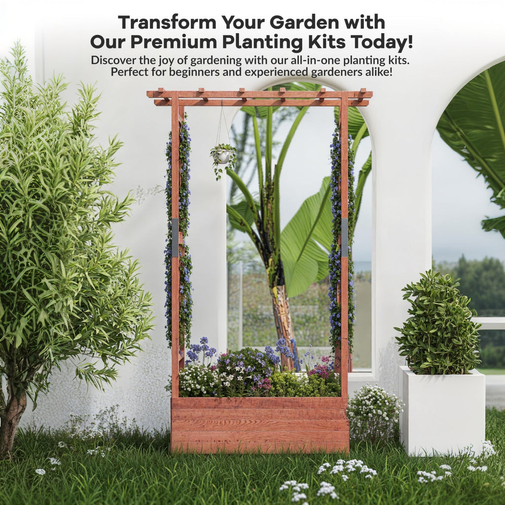 Garvee 43" × 17" × 72" Elevated Garden Bed with Trellis, Natural Fir Wood Planter Box with Canopy & 4 Drainage Holes