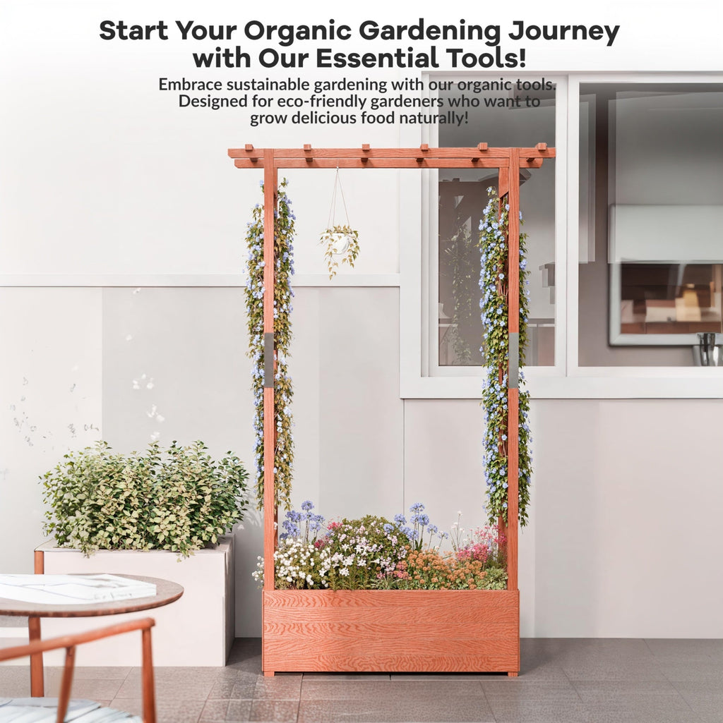 Garvee 43" × 17" × 72" Elevated Garden Bed with Trellis, Natural Fir Wood Planter Box with Canopy & 4 Drainage Holes