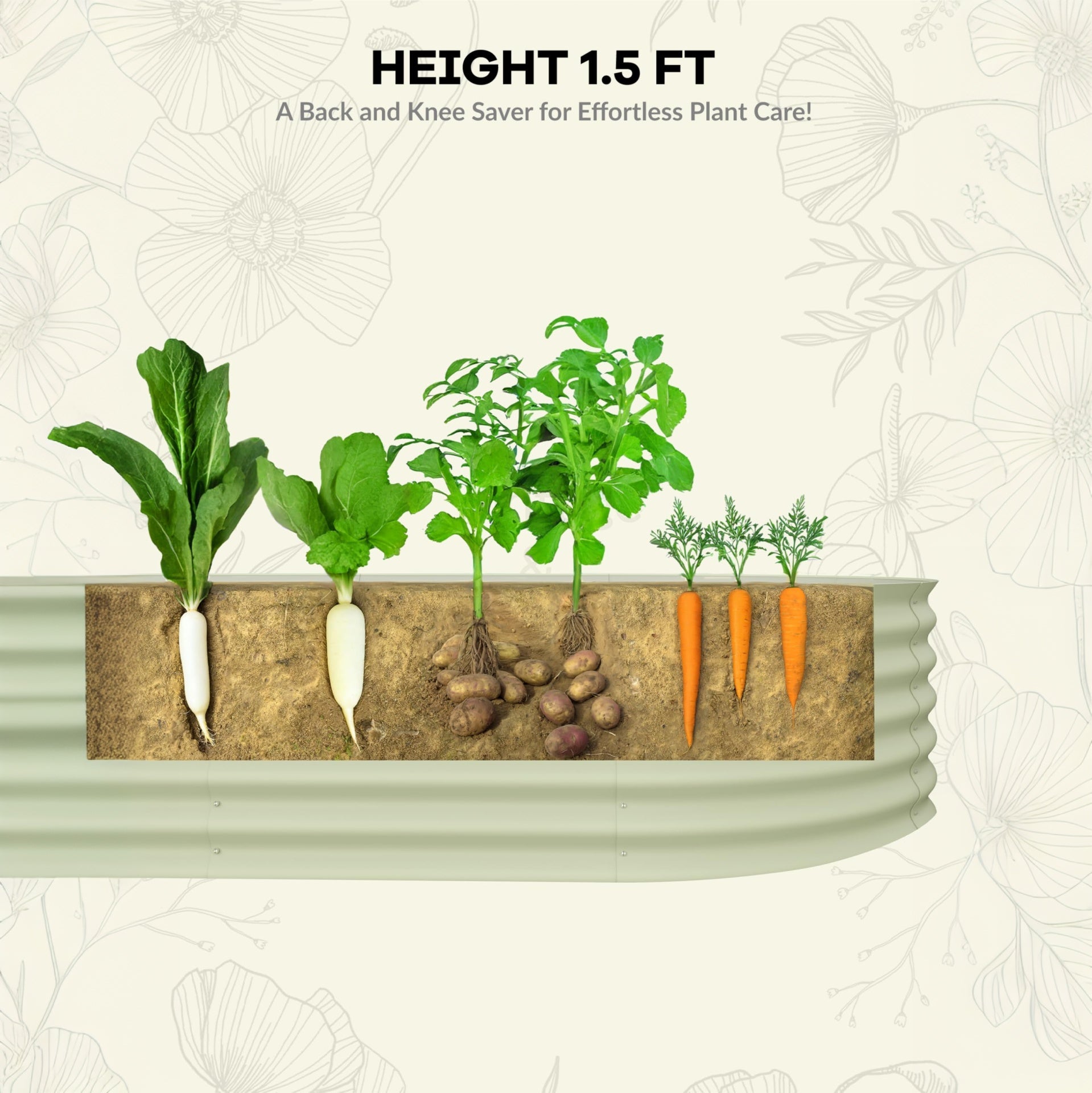 Garvee 10' X 4' X 1.5' Raised Garden Bed Galvanized Steel Durable Rust-Resistant Easy Assembly Open-Bottom Design Outdoor Vegetable Flower Planter