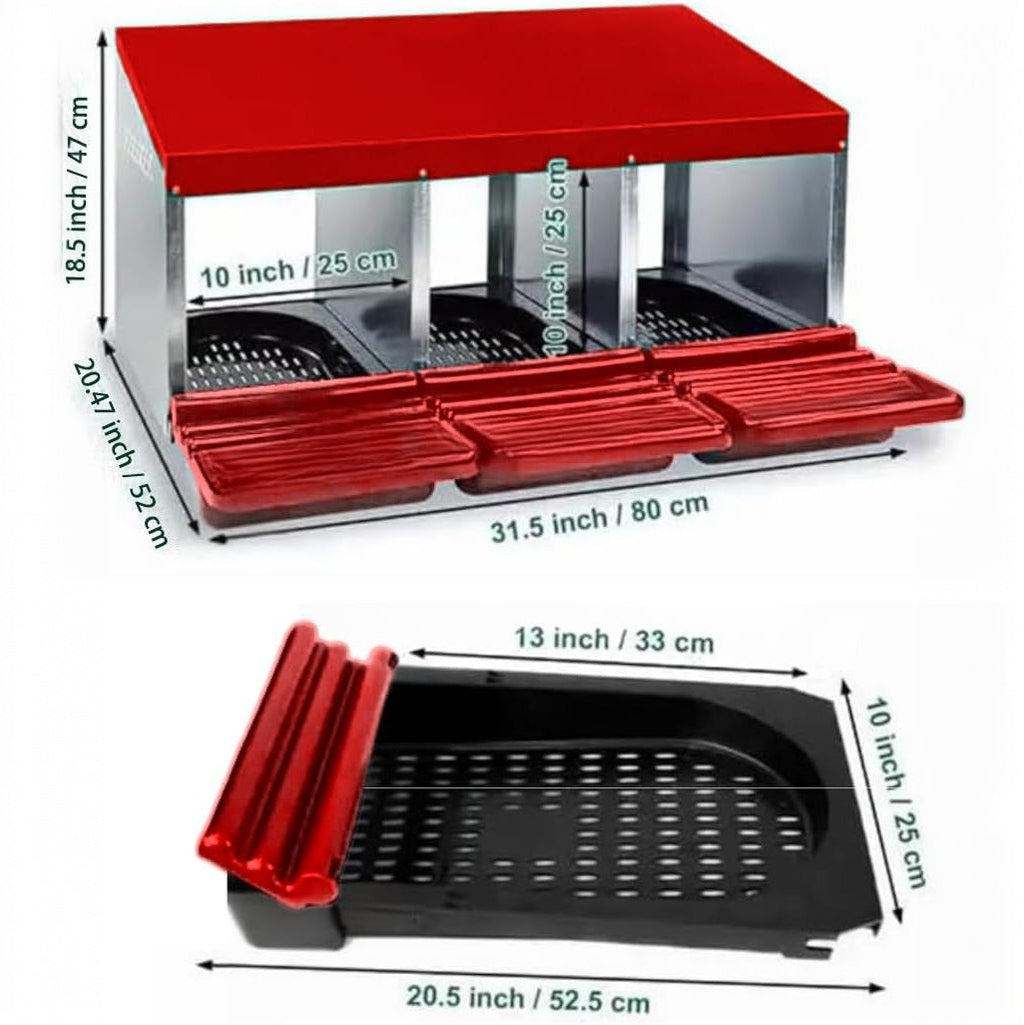 Garvee Chicken Nesting Box 3-Compartment Metal Rollout Egg Collection Galvanized Steel Durable Ventilated Easy Setup for Chicken Coop