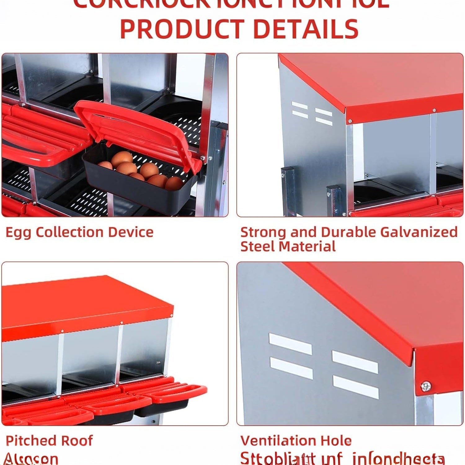 Garvee Chicken Nesting Box 3-Compartment Metal Rollout Egg Collection Galvanized Steel Durable Ventilated Easy Setup for Chicken Coop
