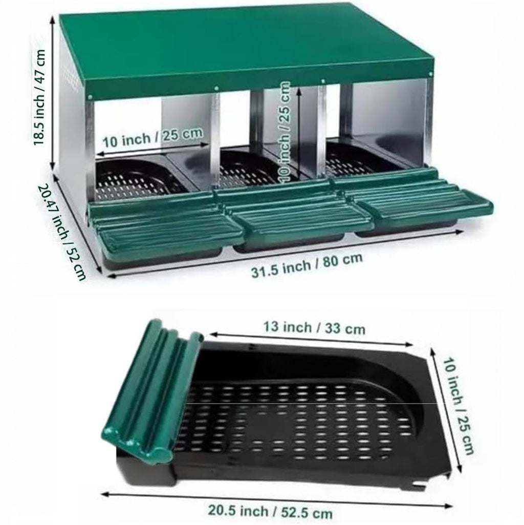 Garvee Chicken Nesting Box 3-Compartment Metal Rollout Egg Collection Galvanized Steel Durable Ventilated Easy Setup for Chicken Coop