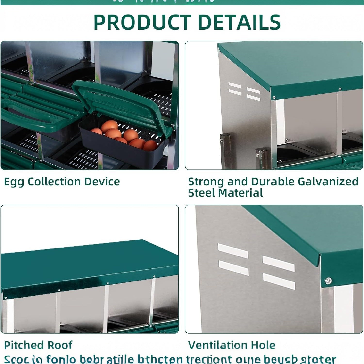 Garvee Chicken Nesting Box 3-Compartment Metal Rollout Egg Collection Galvanized Steel Durable Ventilated Easy Setup for Chicken Coop