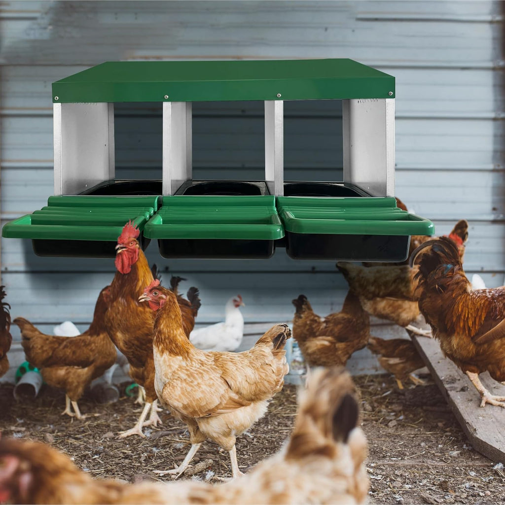 Garvee Chicken Nesting Box 3-Compartment Metal Rollout Egg Collection Galvanized Steel Durable Ventilated Easy Setup for Chicken Coop