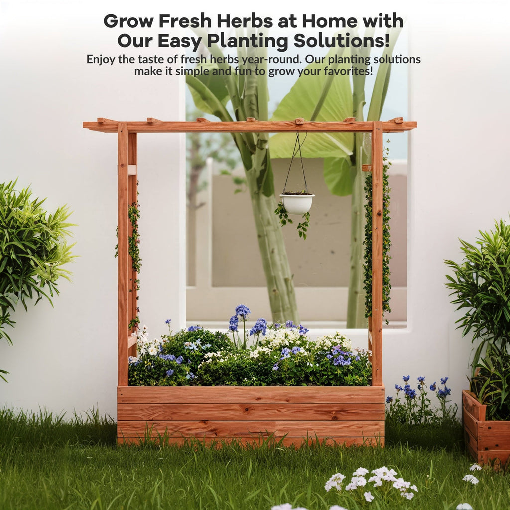 Garvee 79" × 17" × 72" Elevated Garden Bed with Arch Trellis, Wooden Planter Box with 4 Drainage Holes