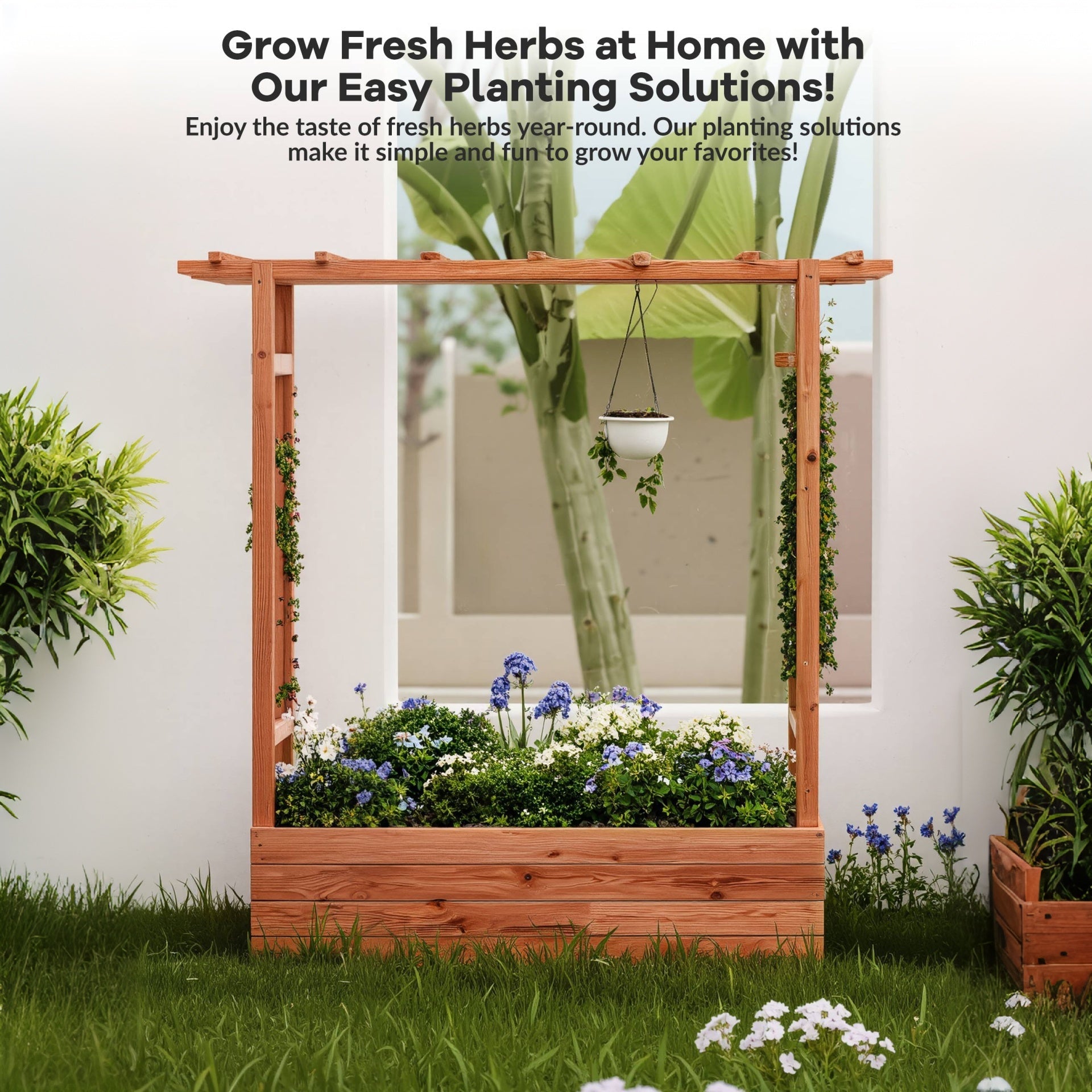 Garvee 79" × 17" × 72" Elevated Garden Bed with Arch Trellis, Wooden Planter Box with 4 Drainage Holes