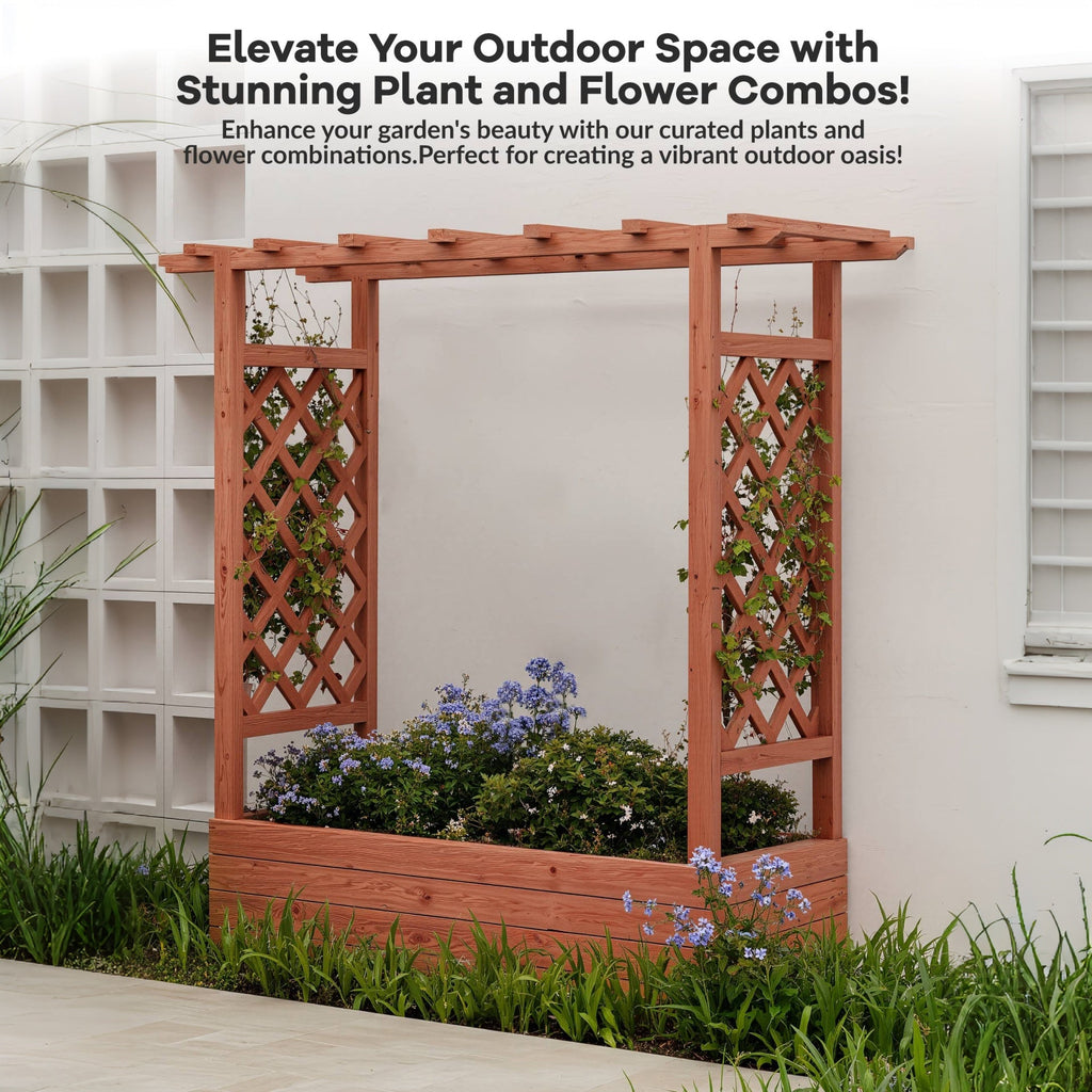 Garvee 79" × 17" × 72" Elevated Garden Bed with Arch Trellis, Wooden Planter Box with 4 Drainage Holes