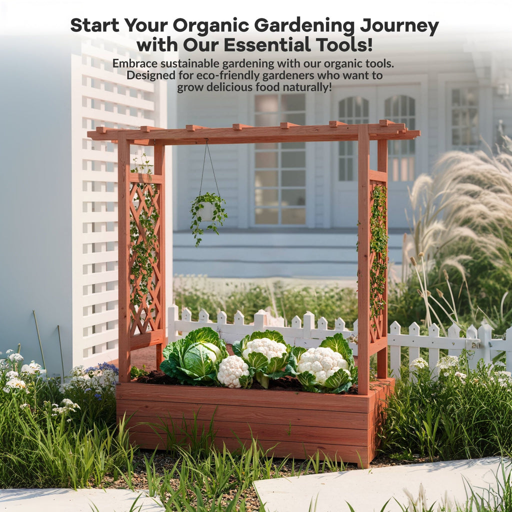 Garvee 79" × 17" × 72" Elevated Garden Bed with Arch Trellis, Wooden Planter Box with 4 Drainage Holes