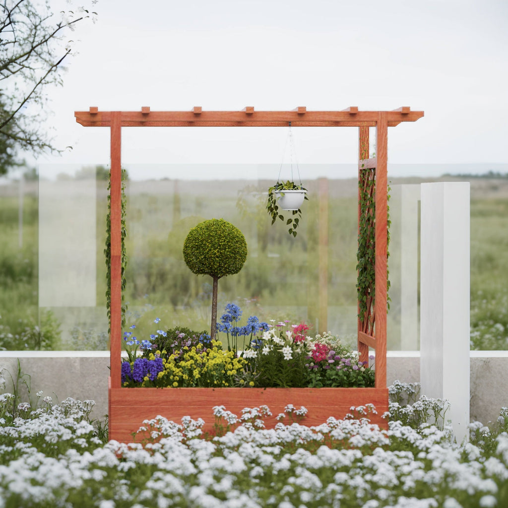 Garvee 79" × 17" × 72" Elevated Garden Bed with Arch Trellis, Wooden Planter Box with 4 Drainage Holes