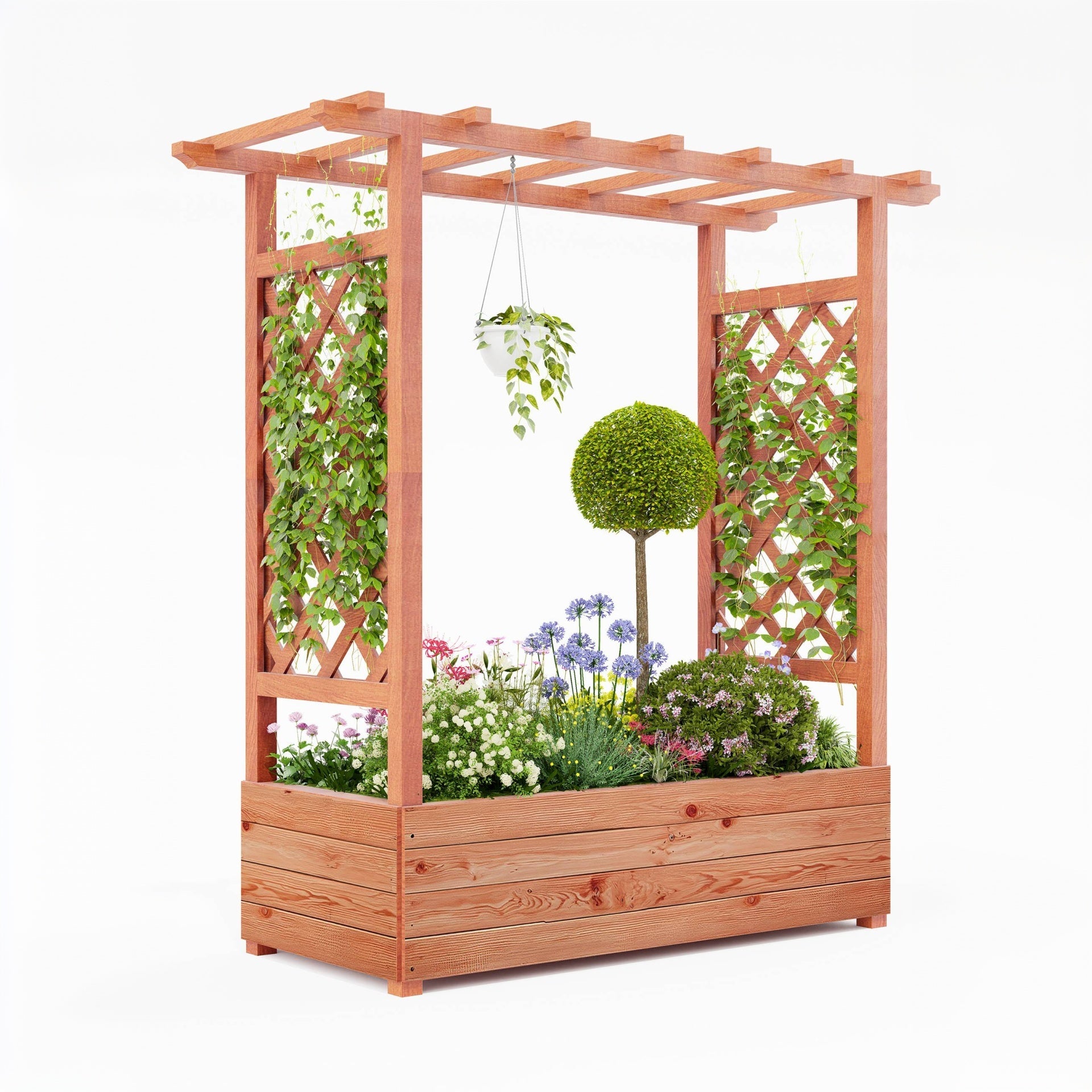 Garvee 79" × 17" × 72" Elevated Garden Bed with Arch Trellis, Wooden Planter Box with 4 Drainage Holes