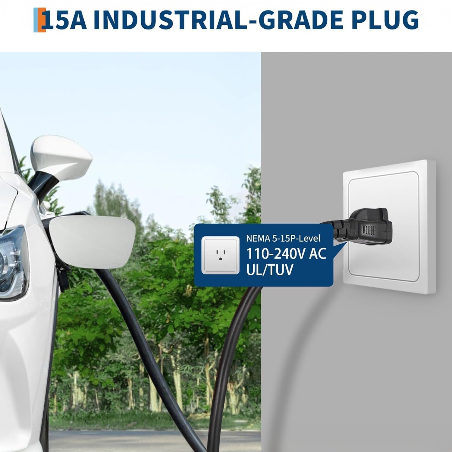Garvee Level 1 EV Charger 15A 110V NEMA 5-15 Plug Adjustable Current & Timer UL TUV Certified 25ft Cable Portable Home Use