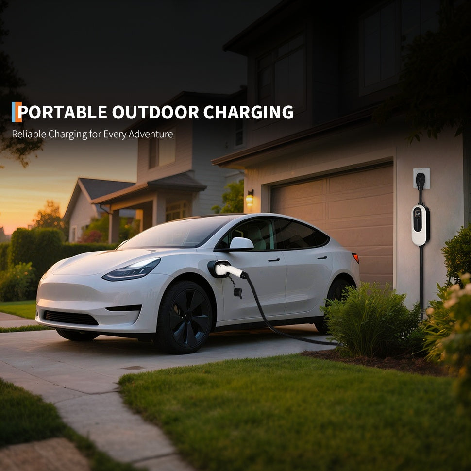Garvee Electric Vehicle Charging Gun 110V/240V 32A Dual Voltage Copper+PVC 25FT Cable LED Screen Portable for Home & Travel
