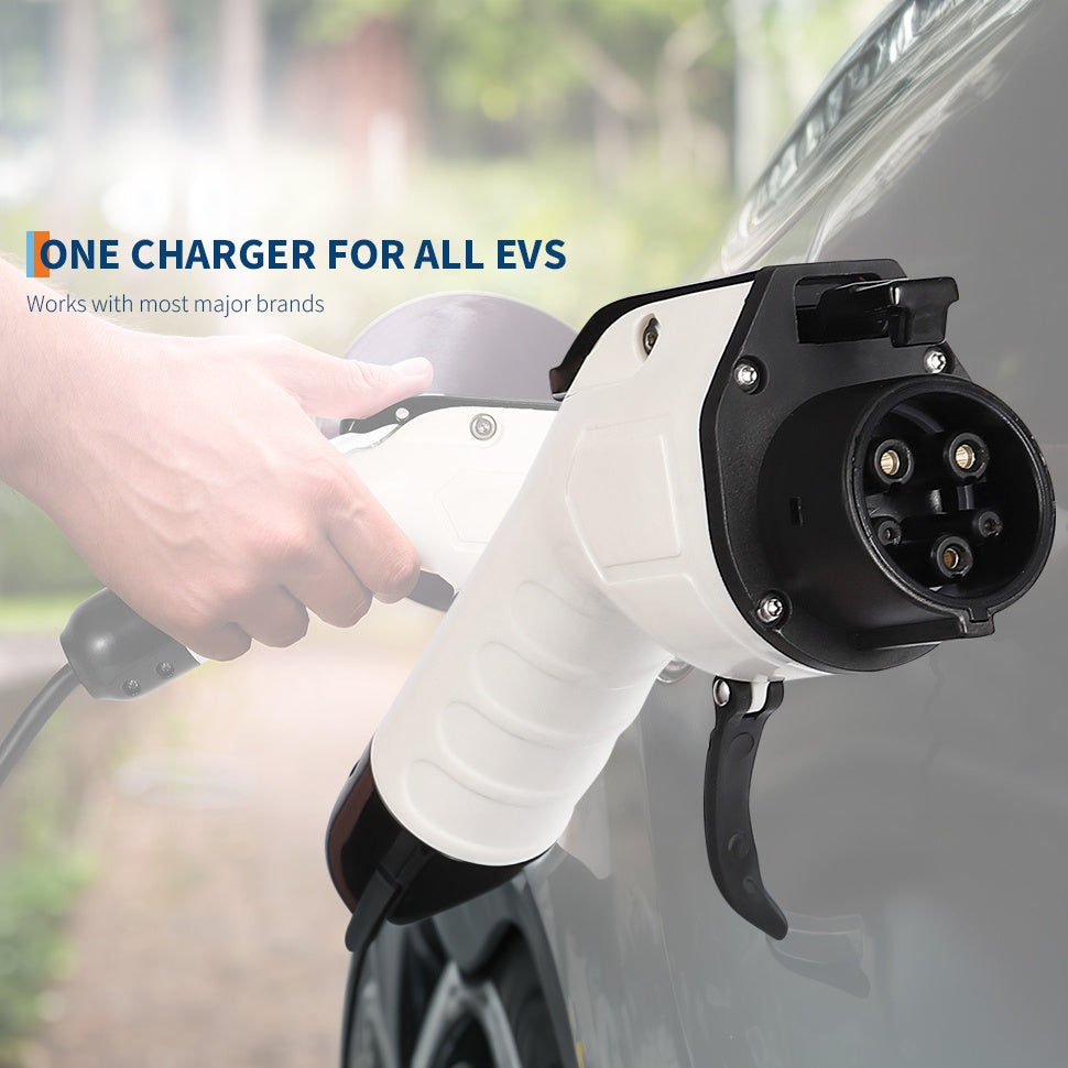 Garvee Electric Vehicle Charging Gun 110V/240V 32A Dual Voltage Copper+PVC 25FT Cable LED Screen Portable for Home & Travel