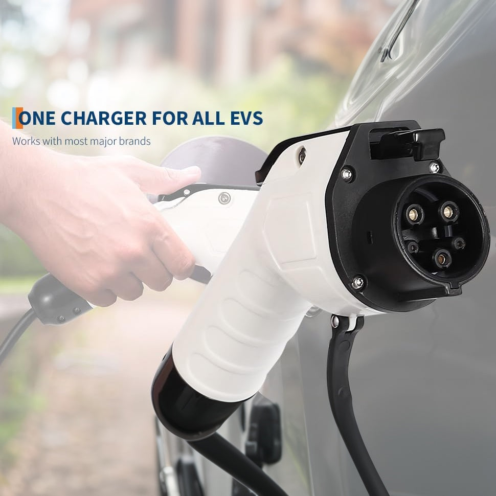 Garvee Electric Vehicle Charging Gun 110V/240V Dual Voltage 16A Current Copper+PVC 25FT Cable LED Screen Portable for Home Garage