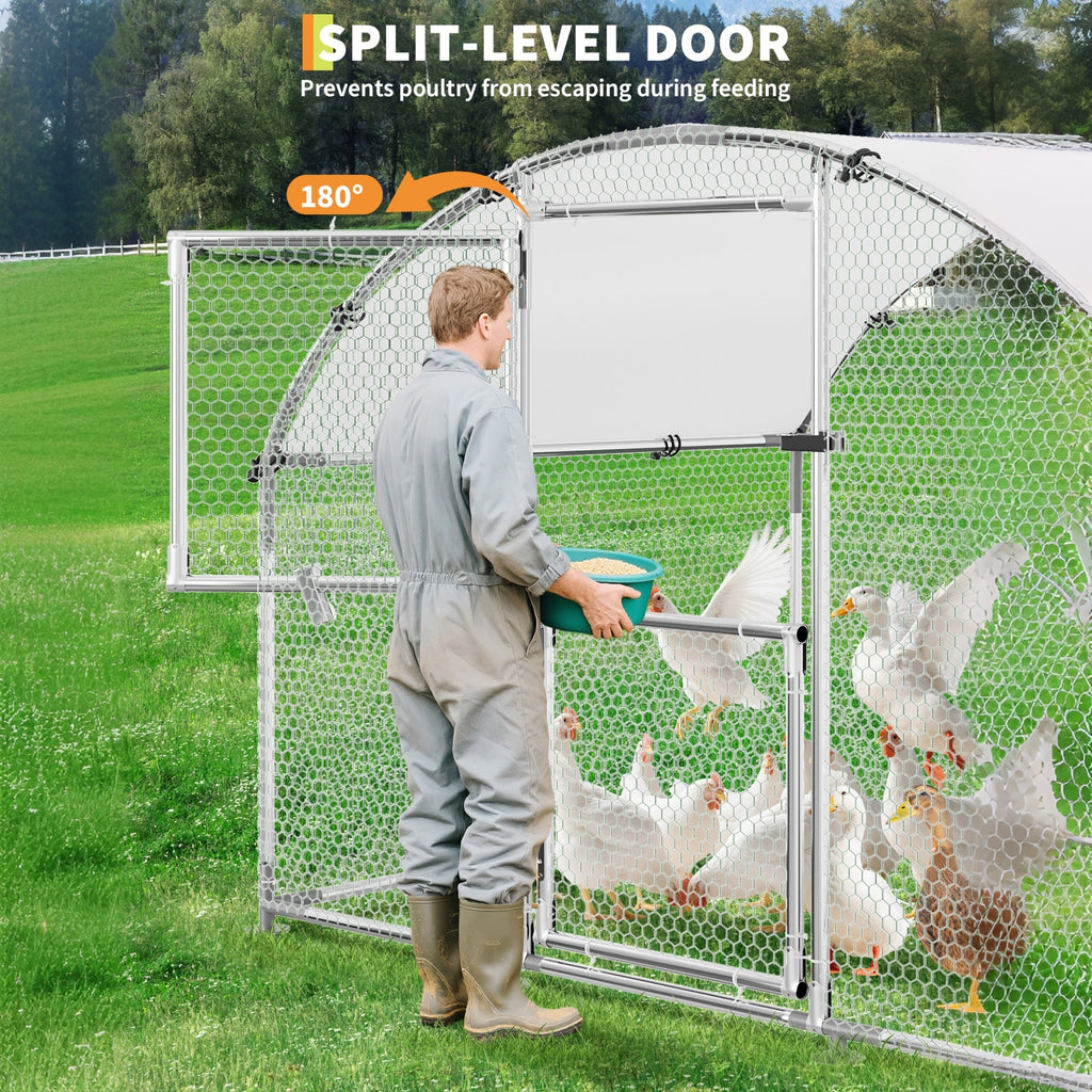Garvee Upgrade Large Metal Chicken Coop with Feeder Door & Escape-Proof Design, Outdoor Domeroof Walk-in Poultry Cage with Waterproof Anti-UV Cover, Up to 20 Chickens,for Yard or Farm 13x 9.8x6.6FT
