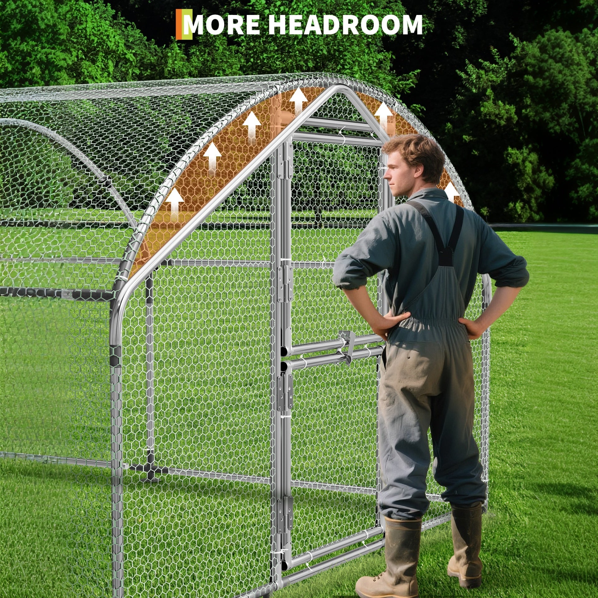 Garvee Upgrade Large Metal Chicken Coop with Feeder Door & Escape-Proof Design, Outdoor Domeroof Walk-in Poultry Cage with Waterproof Anti-UV Cover, Up to 10 Chickens,for Yard or Farm 6.6x 9.8x6.6FT