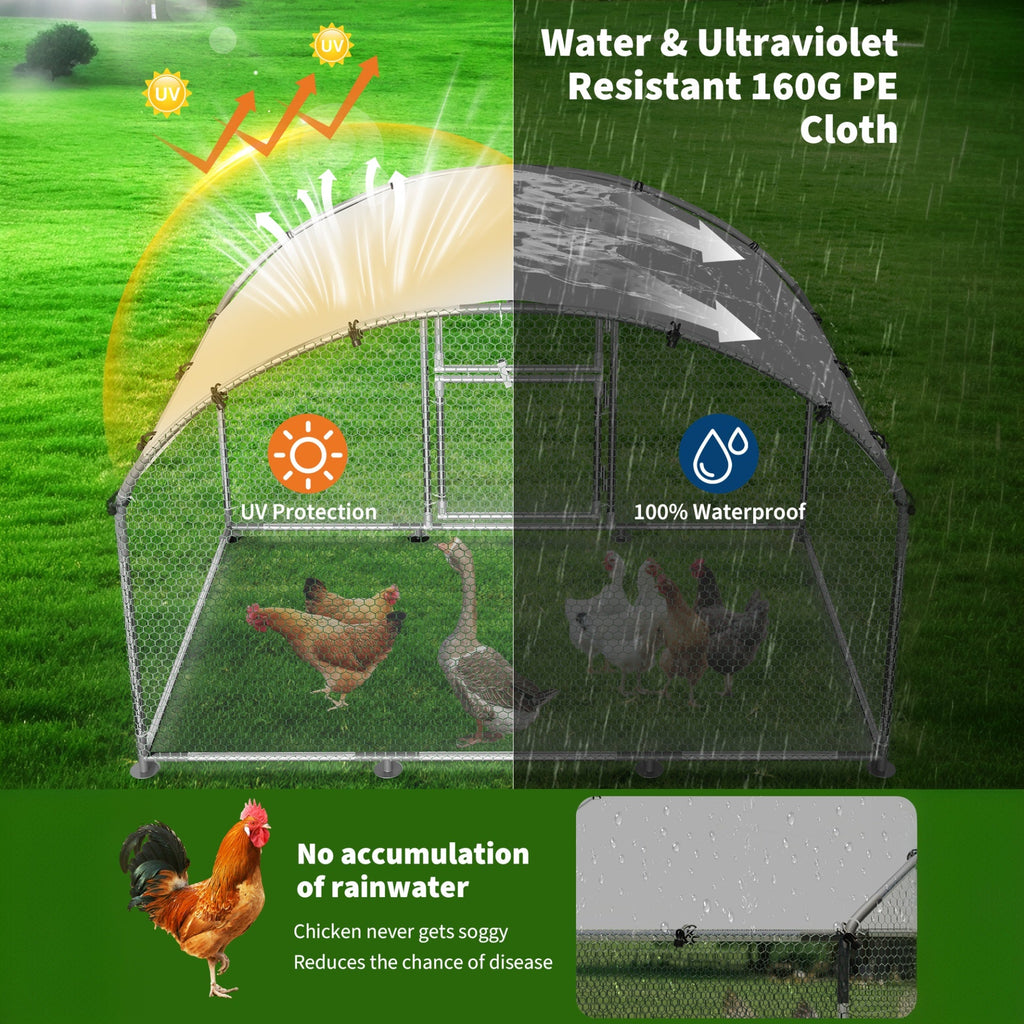 Garvee Upgrade Large Metal Chicken Coop with Feeder Door & Escape-Proof Design, Outdoor Domeroof Walk-in Poultry Cage with Waterproof Anti-UV Cover, Up to 10 Chickens,for Yard or Farm 6.6x 9.8x6.6FT