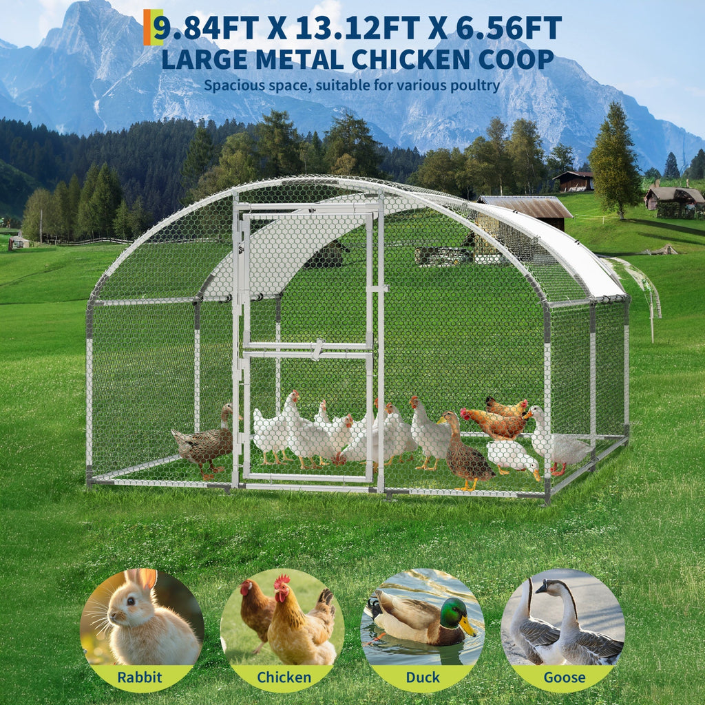 Garvee Upgrade Large Metal Chicken Coop with Feeder Door & Escape-Proof Design, Outdoor Domeroof Walk-in Poultry Cage with Waterproof Anti-UV Cover, Up to 20 Chickens,for Yard or Farm 13x 9.8x6.6FT
